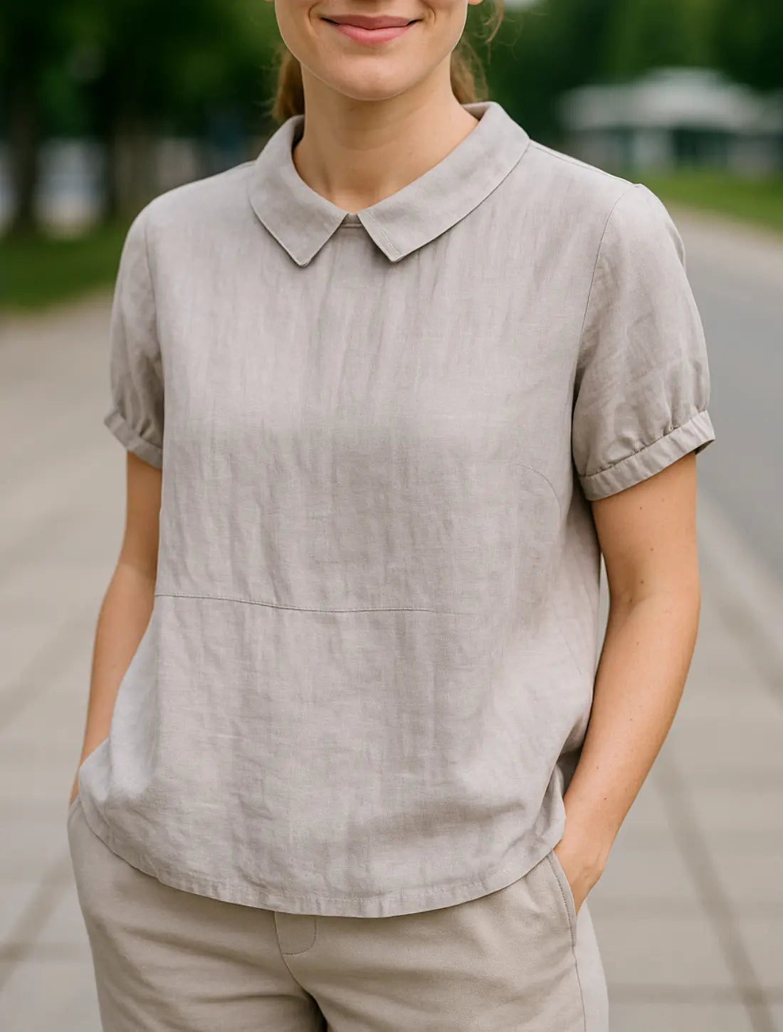 Dames Casual Blouse, Korte Mouwen Revers Pullover Shirt, Effen Kleur Top | VIQA VIQA© NEDERLANDGrijs-2XL