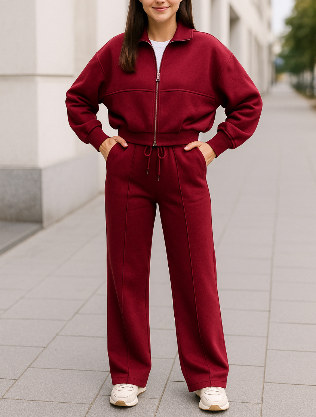 Tweedelige Rrainingspak Set Voor Dames, Sweatshirtjas Met Rits En Broek Met Wijde Pijpen En Trekkoord, Casual Sportkleding Outfit | VIQA VIQA© NEDERLAND