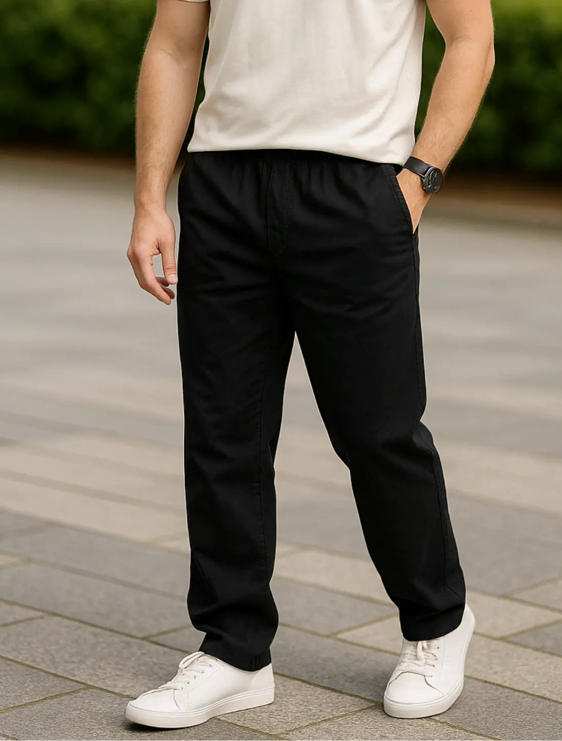 Heren Katoenen Cargo Broek, Zomer Lichtgewicht Werkkleding Joggers, Casual Los Fit Buiten Broek | VIQA VIQA© NEDERLANDZwart-L