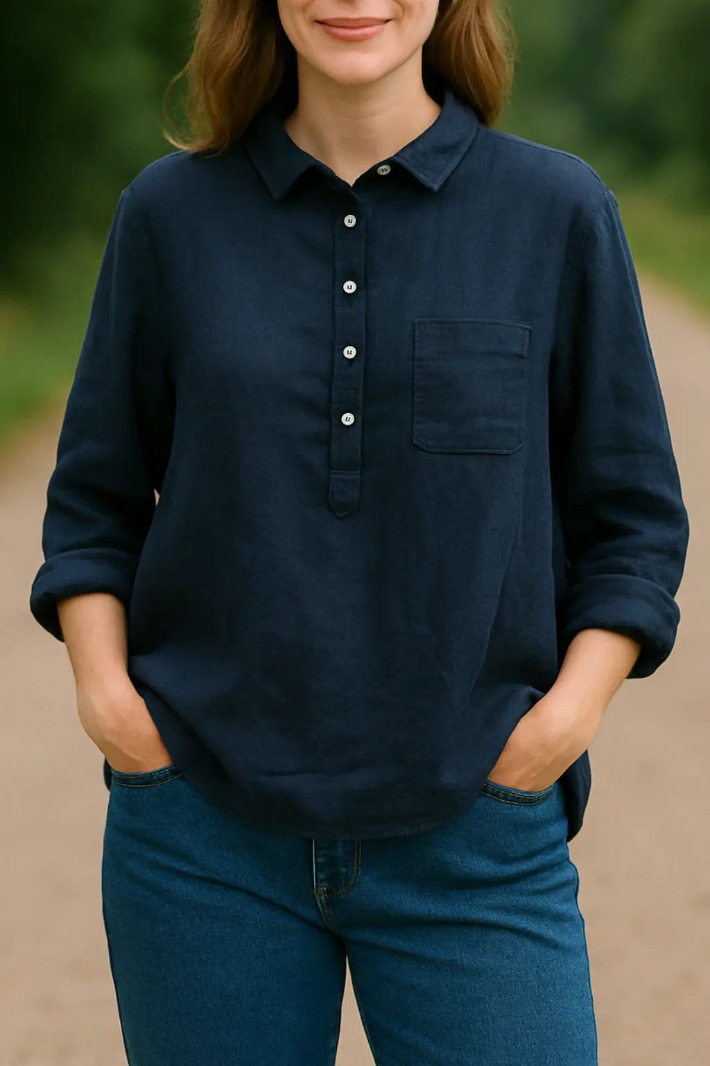 Dames Katoen-Linnen Shirt, Lange Mouwen Met Knopen, Effen Kleur Lente Casual Modieuze Top | VIQA VIQA© NEDERLANDBlauw-2XL