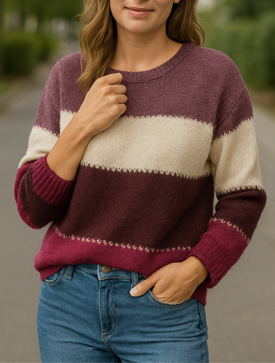 Gestreepte Trui, Los Gebreide Lange Mouwen Ronde Hals, Casual Herfst Winter Trui | VIQA VIQA© NEDERLAND