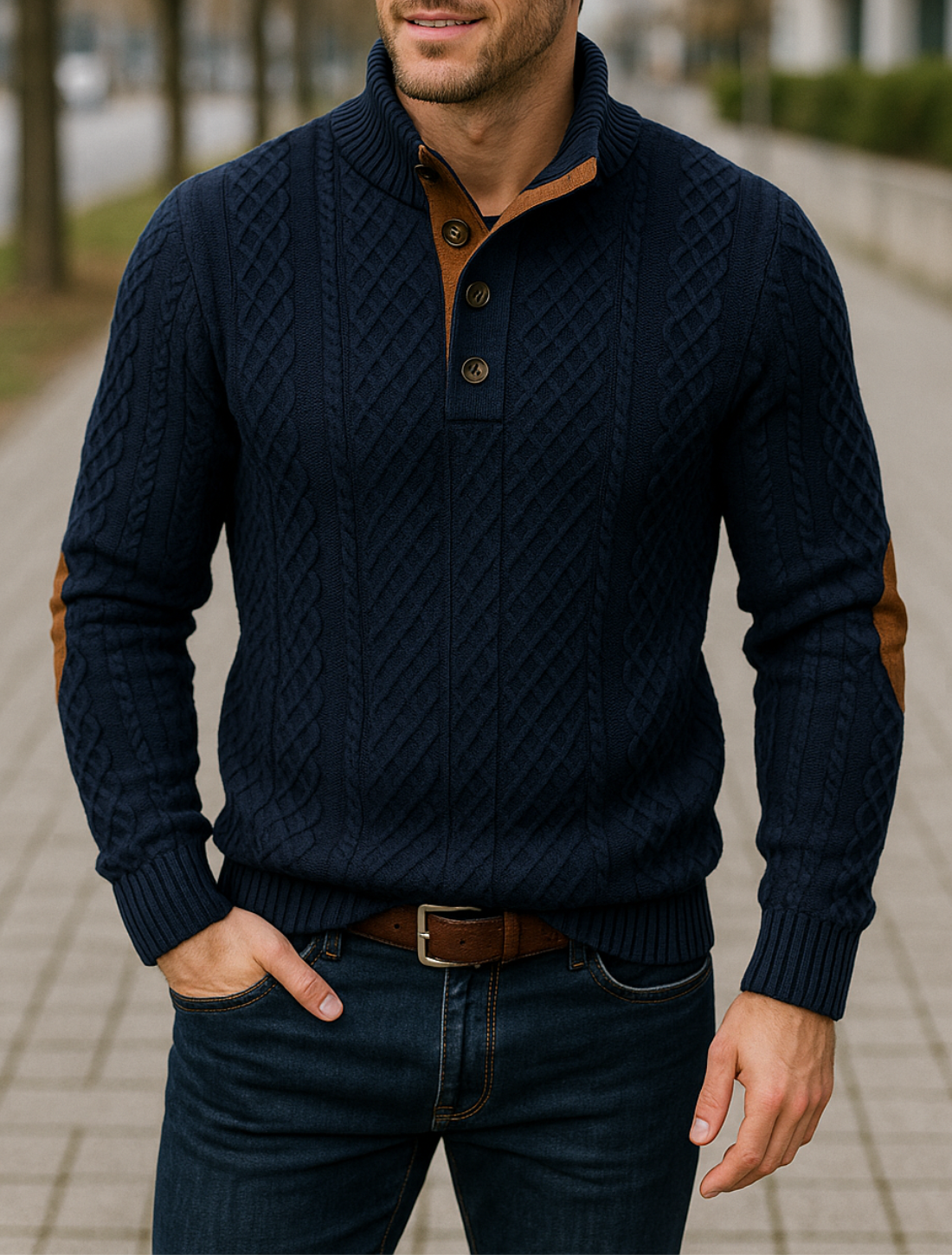 Gebreide Heren Trui Met Lange Mouwen En Staande Kraag, Casual Zakelijke Pullover | VIQA VIQA© NEDERLAND