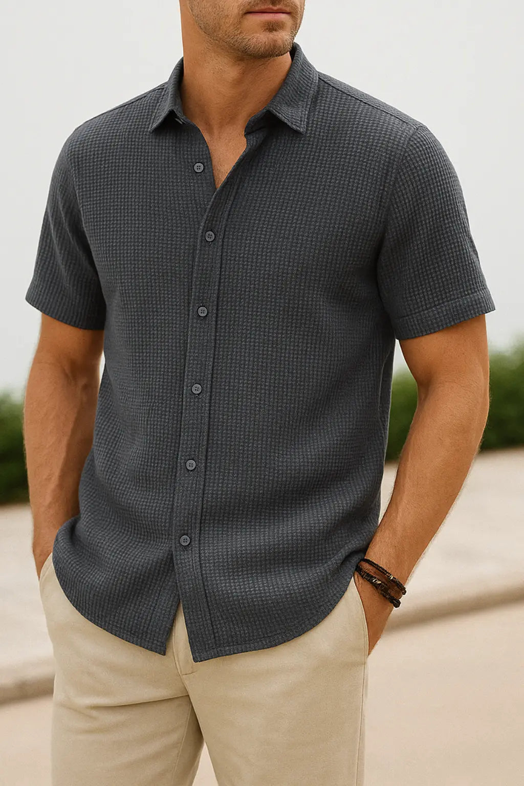 Heren Casual Shirt Met Lange Mouwen, Opstaande Kraag, Knoopsluiting En Halfopen Print | VIQA VIQA© NEDERLANDGrijs-2XL