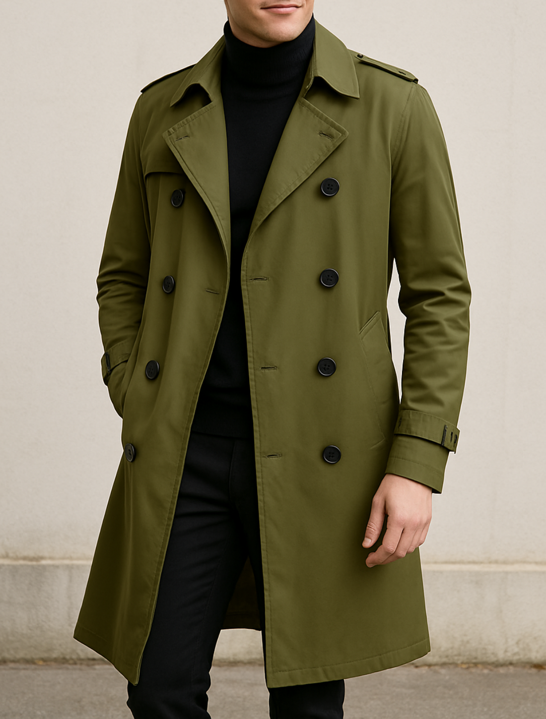 Heren Lange Trenchcoat, Klassieke Effen Kleur Windjack, Herfst Winter Streetwear | VIQA VIQA© NEDERLAND