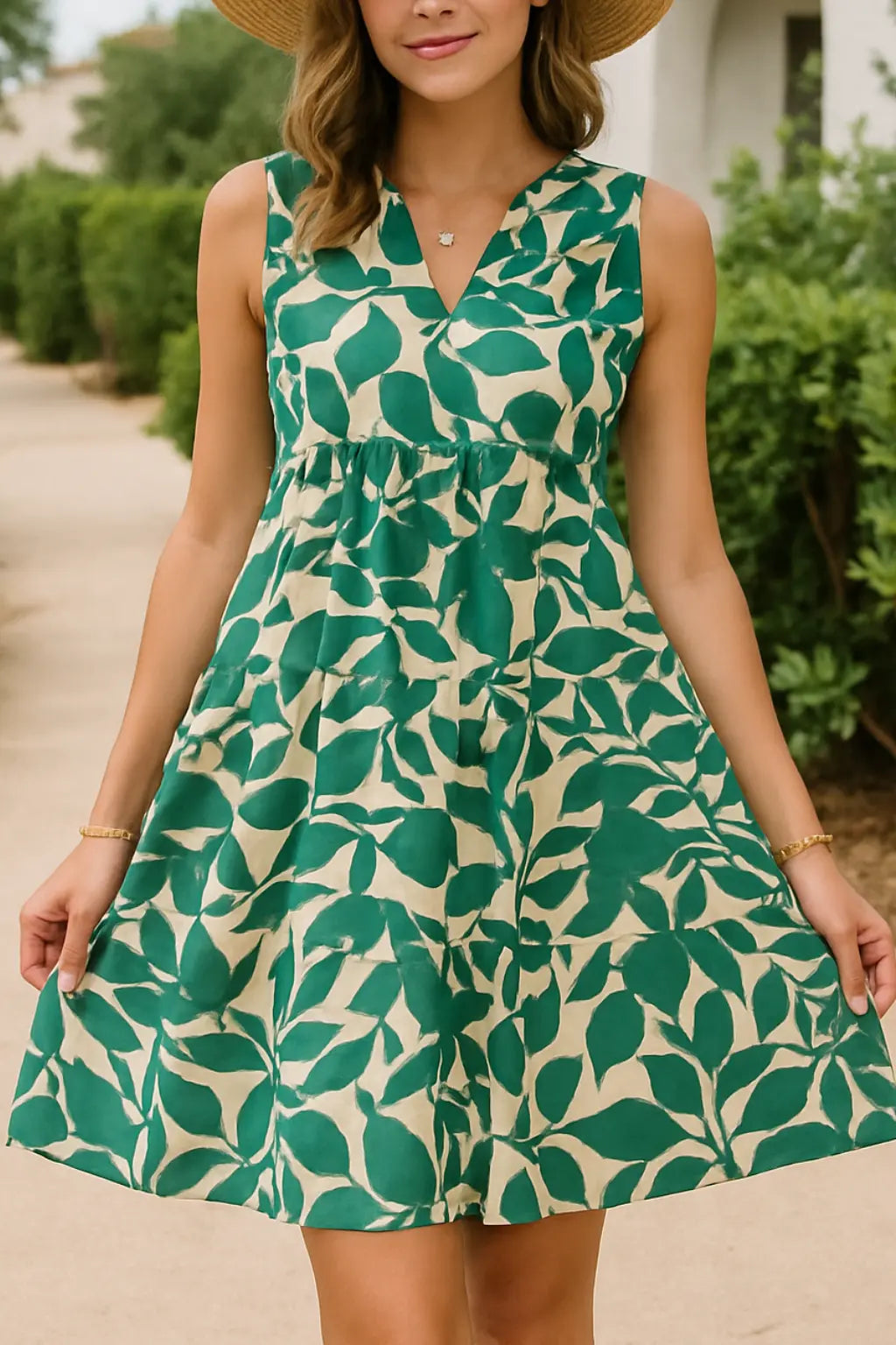 Boheemse Zomerjurk Voor Dames, Elegante V-Hals Met Ruchesprint, Losvallende Strandkledingstijl | VIQA VIQA© NEDERLANDGroen / 2XL