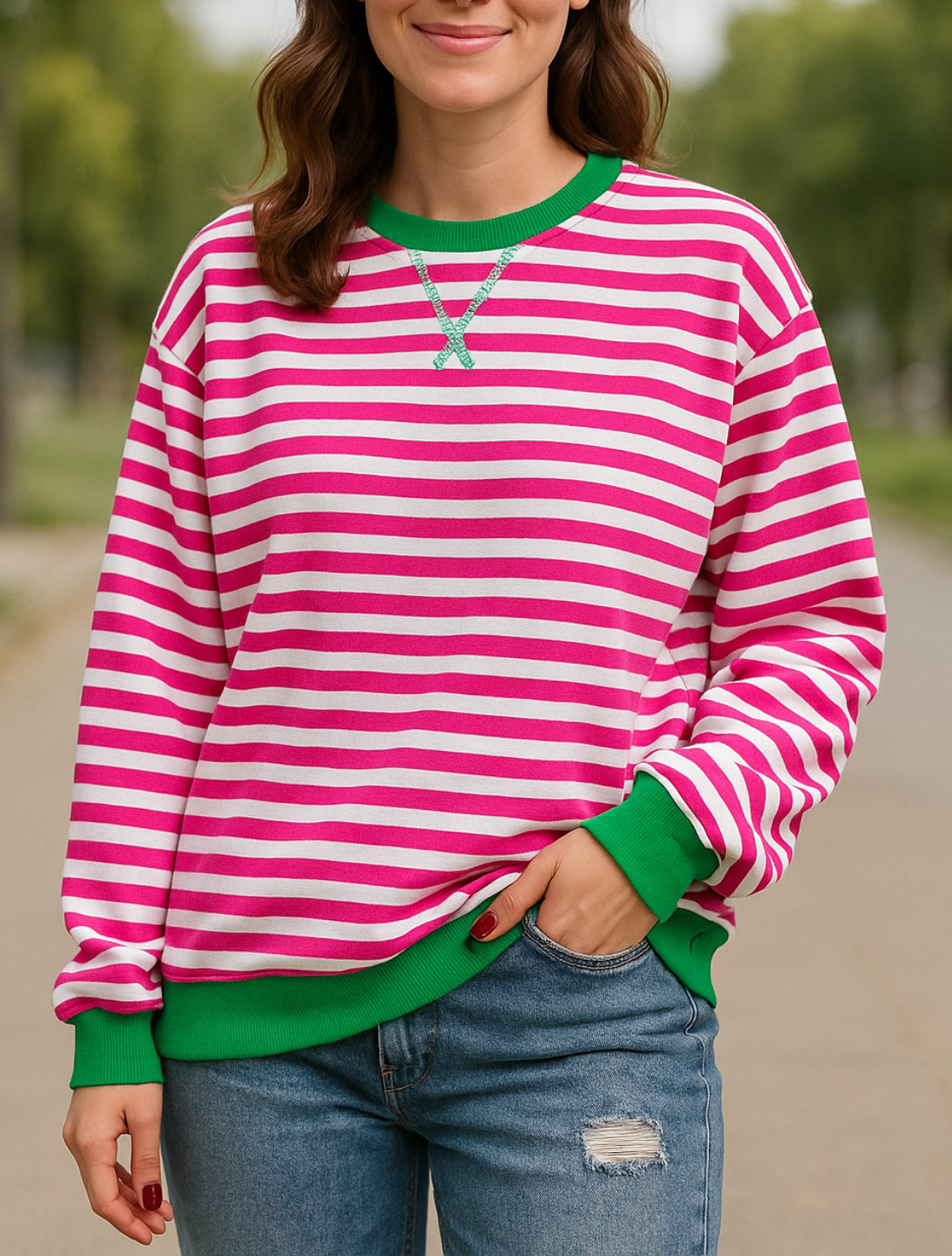 Gestreepte Trui Voor Dames, Losvallende Casual Zachte Ronde Hals Pullover Hoodie, Herfst En Winter Comfort | VIQA VIQA© NEDERLAND