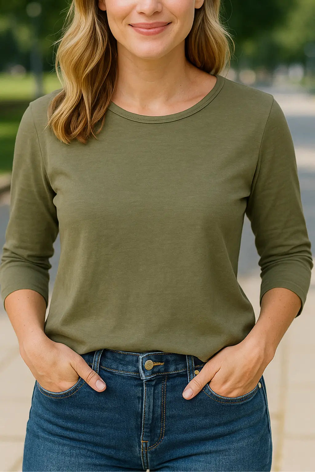 Dames Casual Blouse, Los Pasvorm Met 3/4 Mouwen En Ronde Hals T-Shirt, Effen Kleur Top | VIQA VIQA© NEDERLANDKaki / 2XL