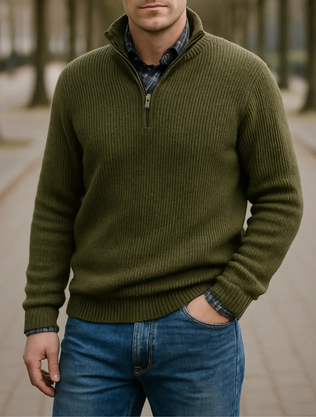 Heren Trui Met Ritskraag, Retro Losvallende Gebreide Trui, Comfortabele Casual Trui Voor Herfst En Winter | VIQA VIQA© NEDERLANDDonkergroen / 2XL