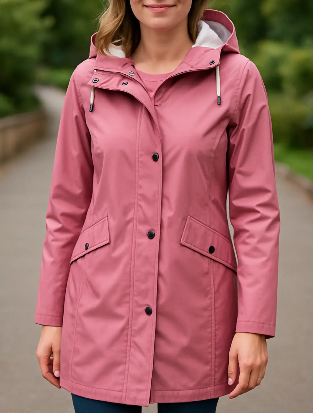 Waterdichte Regenjas Voor Dames, Lange Winddichte Wandeljas Met Capuchon, Warme Casual Kleding Voor Buiten | VIQA VIQA© NEDERLANDRoze / 2XL