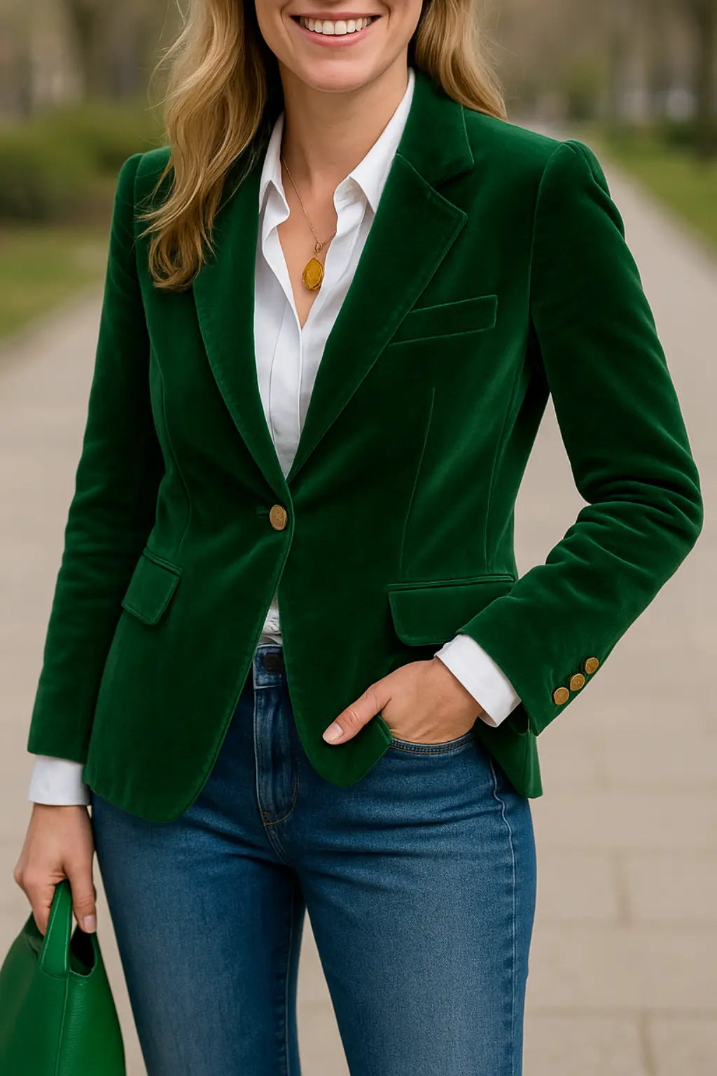 Fluwelen Blazer Voor Dames, Eegante Slim Pasvorm Jasje Met Kap, Zakelijke Jas | VIQA VIQA© NEDERLANDGroen / 2XL