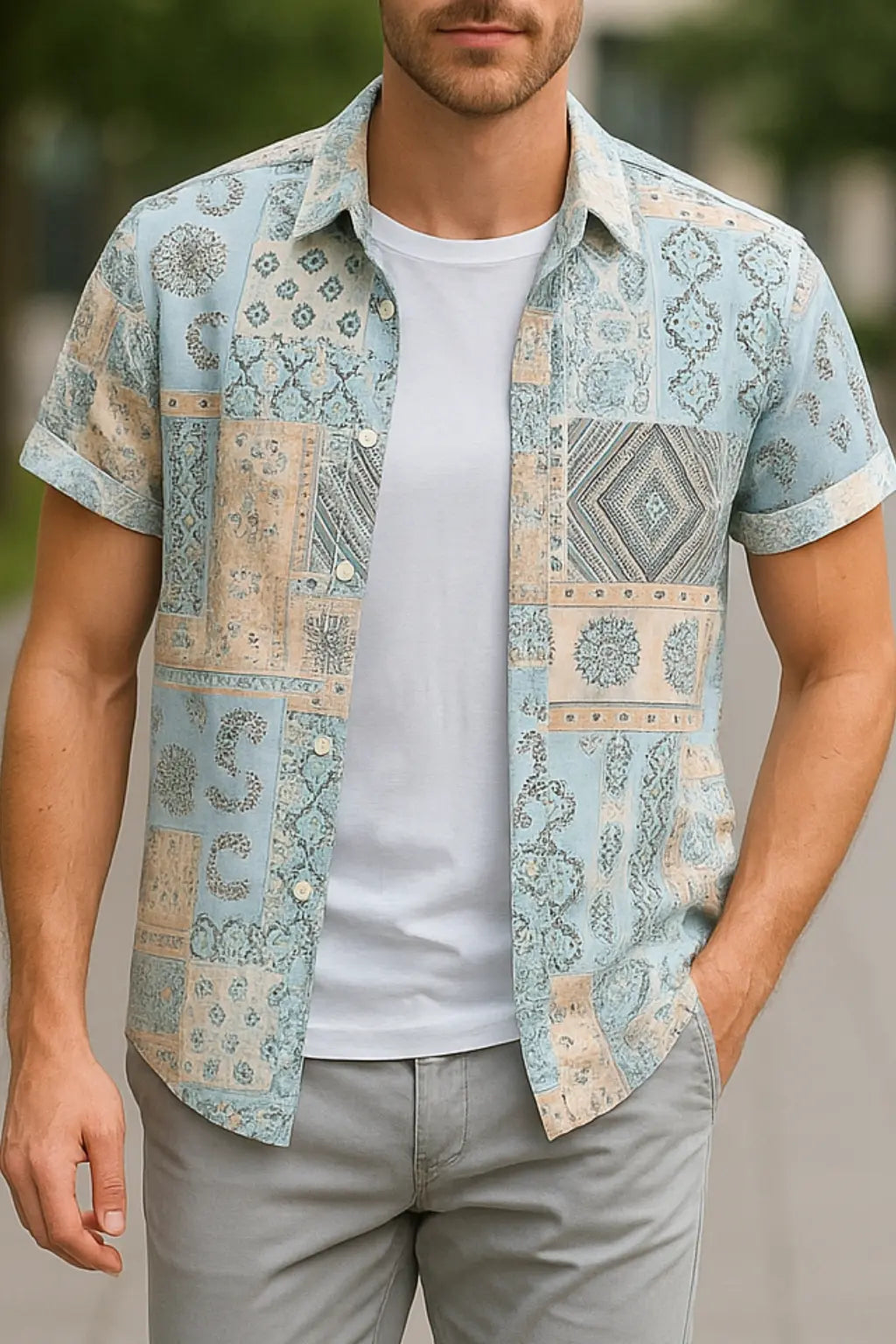 Heren Zomer Overhemd, Etnische Stijl Korte Mouwen Casual Loszittend Ademend Hawaiiaans Overhemd | VIQA VIQA© NEDERLANDStijl-5 / 2XL