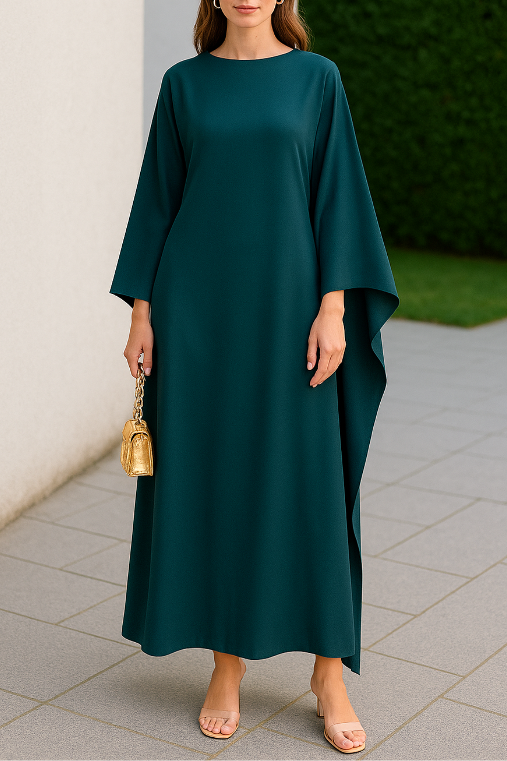 Satijnen Maxi Jurk Voor Dames, Elegante Losse Pasvorm Ronde Hals Vleermuismouwen Herfstfeest Abaya Robe | VIQA VIQA© NEDERLAND