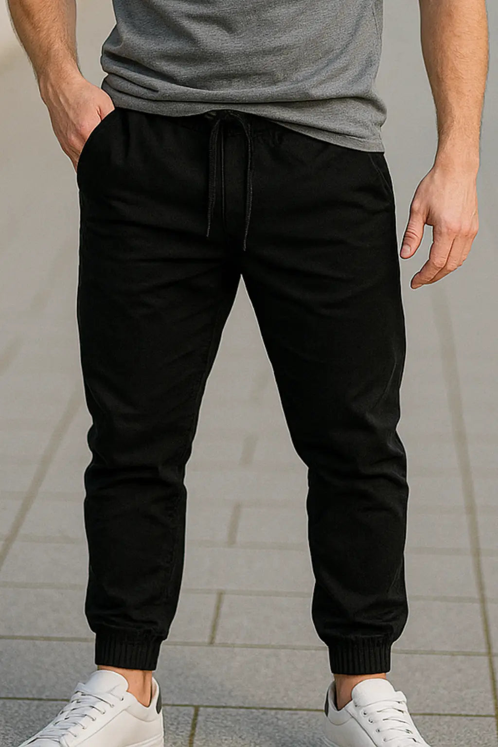 Heren Slim Pasvorm Werkbroek, Casual Broek Met Manchetten, Trendy Streetwear | VIQA VIQA© NEDERLANDZwart / 2XL