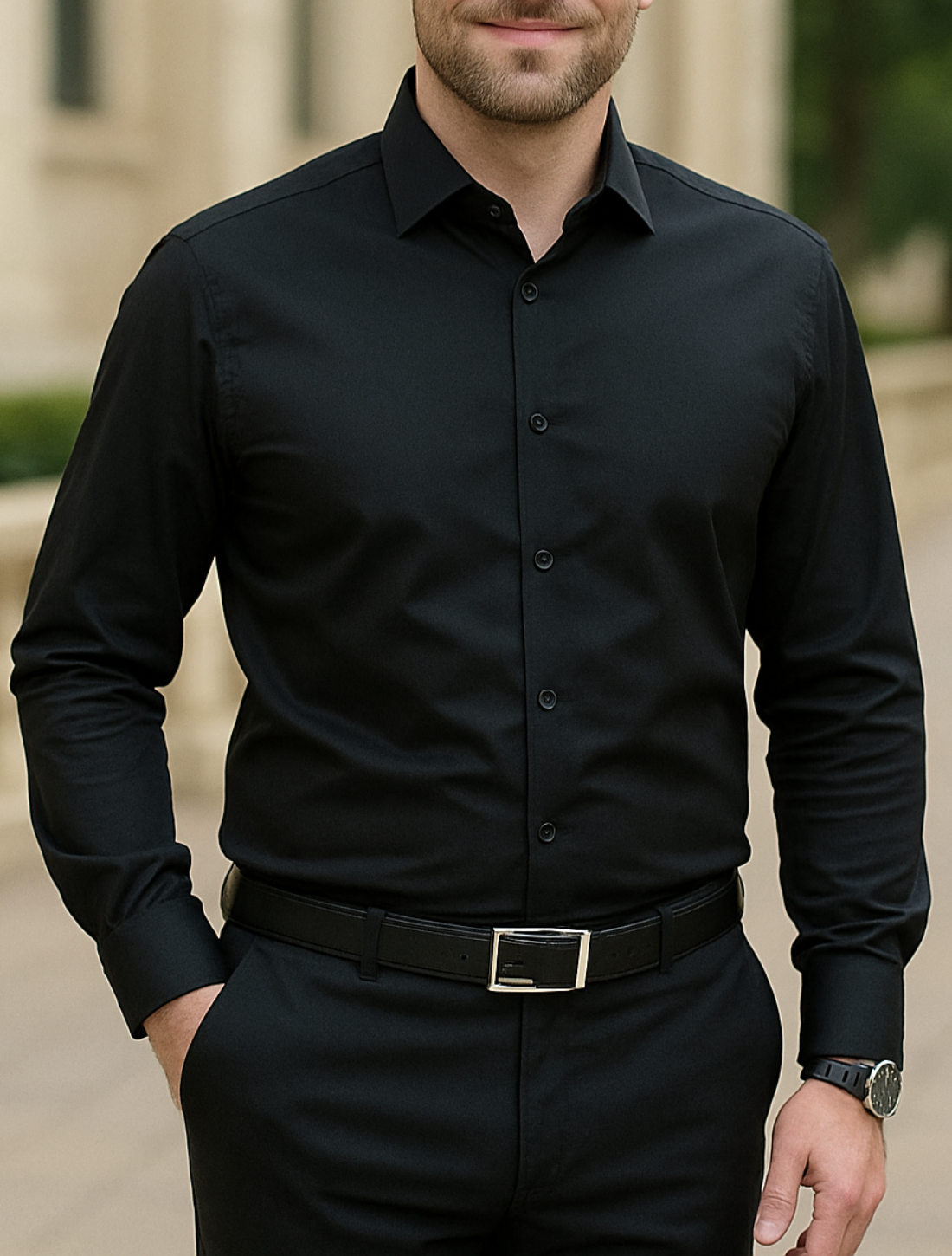 Heren Zakelijk Shirt, Effen Kleur Slim Pasvorm Lange Mouwen, Klassieke Casual Jurk Shirt | VIQA VIQA© NEDERLAND