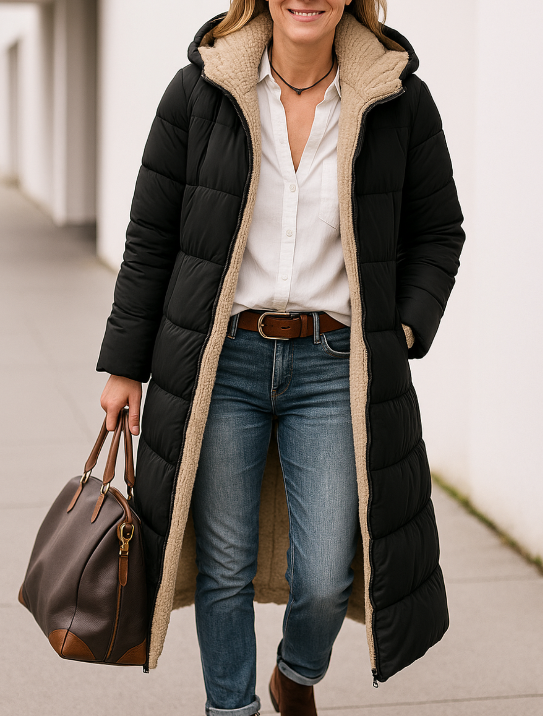 Dubbelzijdige Jas Met Capuchon Voor Dames, Lange Trendy Winterjas Voor Woon-Werkverkeer | VIQA VIQA© NEDERLAND