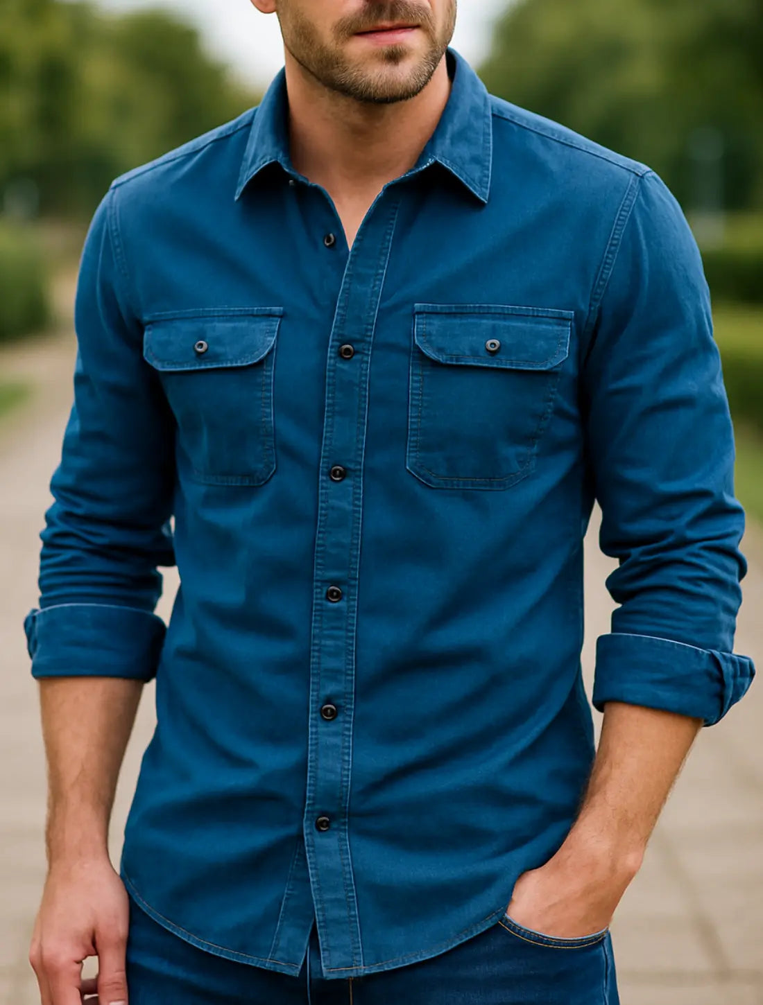 Heren Corduroy Overhemd, Lange Mouw Slim Pasvorm, Effen Kleur Zakelijk Casual Wear | VIQA VIQA© NEDERLANDBlauw / 2XL