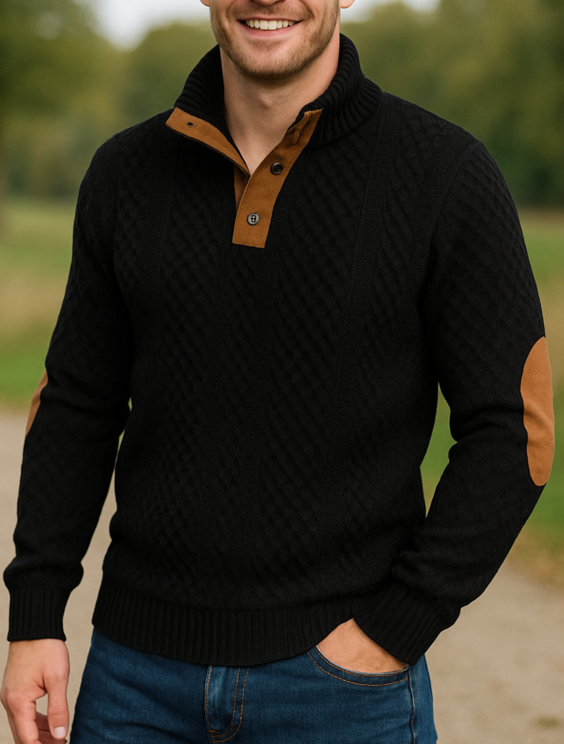 Heren Jacquard Gebreide Trui, Staande Kraag Button-Down, Lange Mouwen Casual Top | VIQA VIQA© NEDERLAND