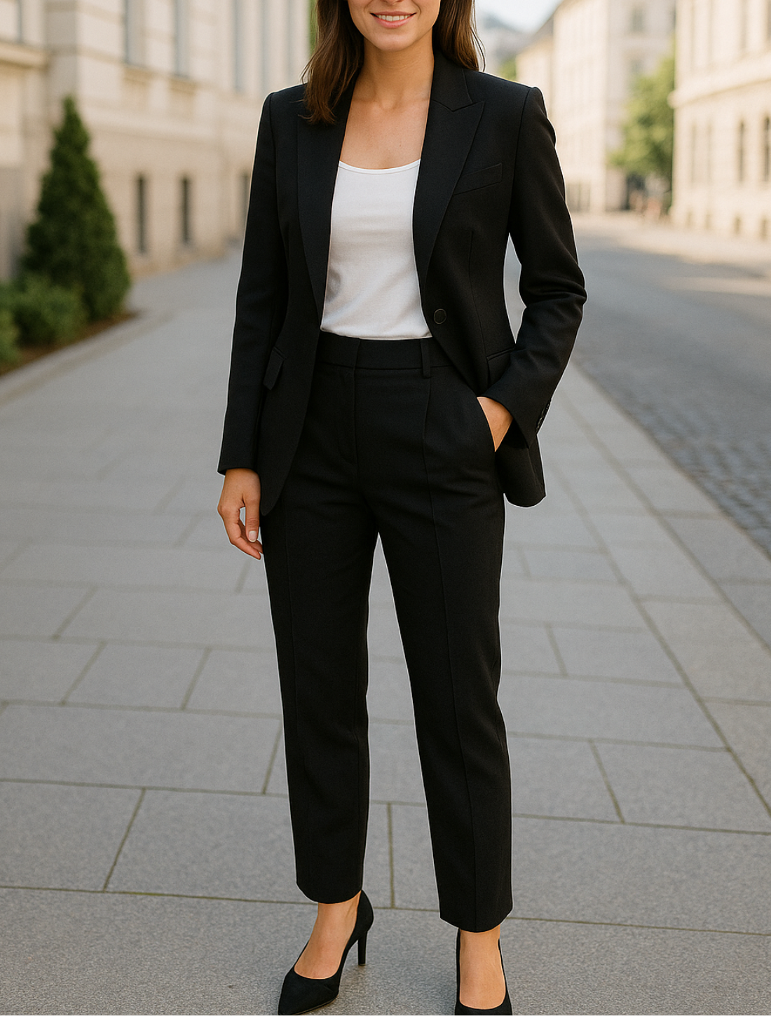 Slim Pasvorm Vestpak Voor Dames, Elegante Effen Kleur Temperament Kantooroutfit | VIQA VIQA© NEDERLANDZwart / 2XL