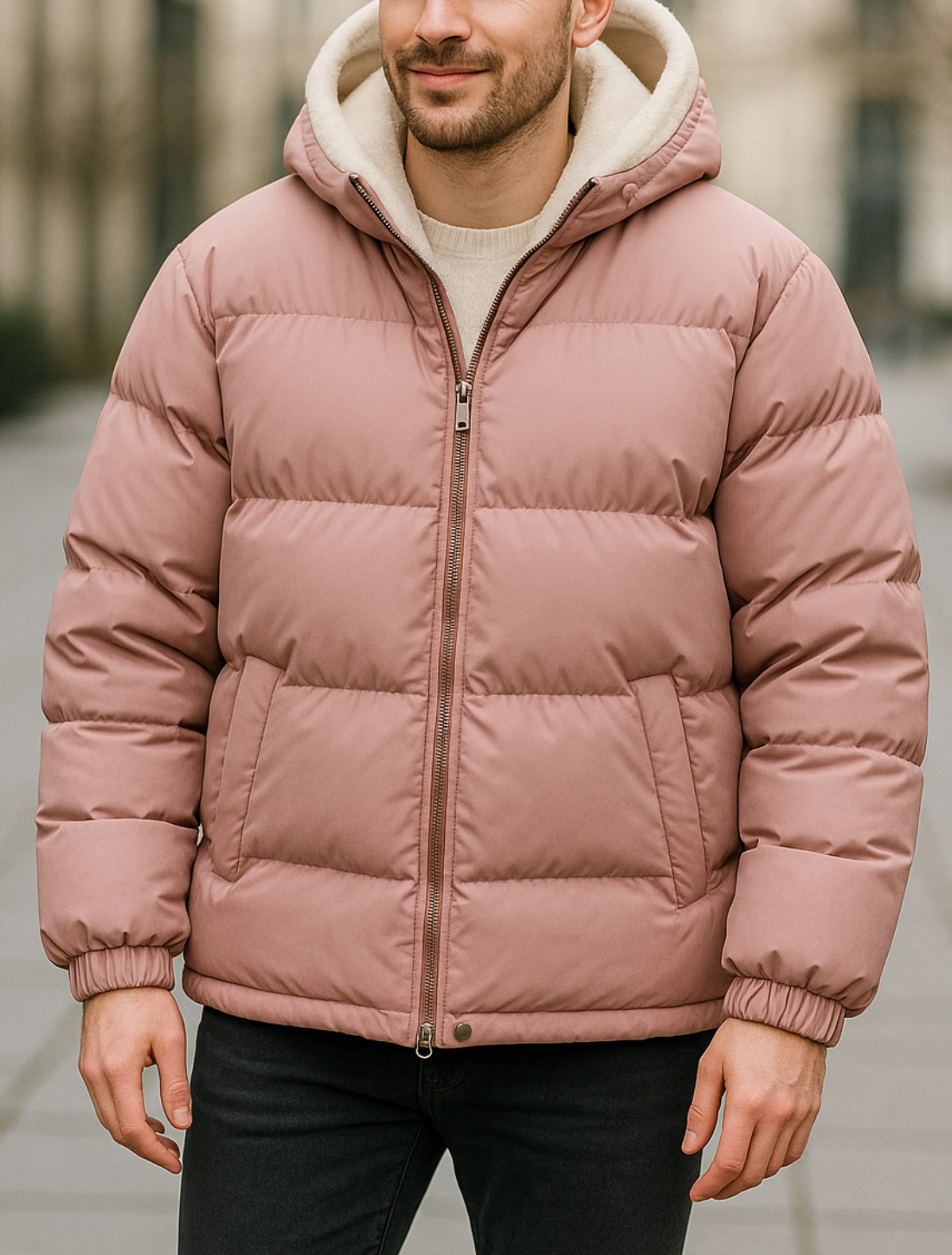 Katoenen gewatteerde herenjas met capuchon van lamswol, dik gevoerde winterjas, modieuze tweedelige stijl | VIQA VIQA© NEDERLAND