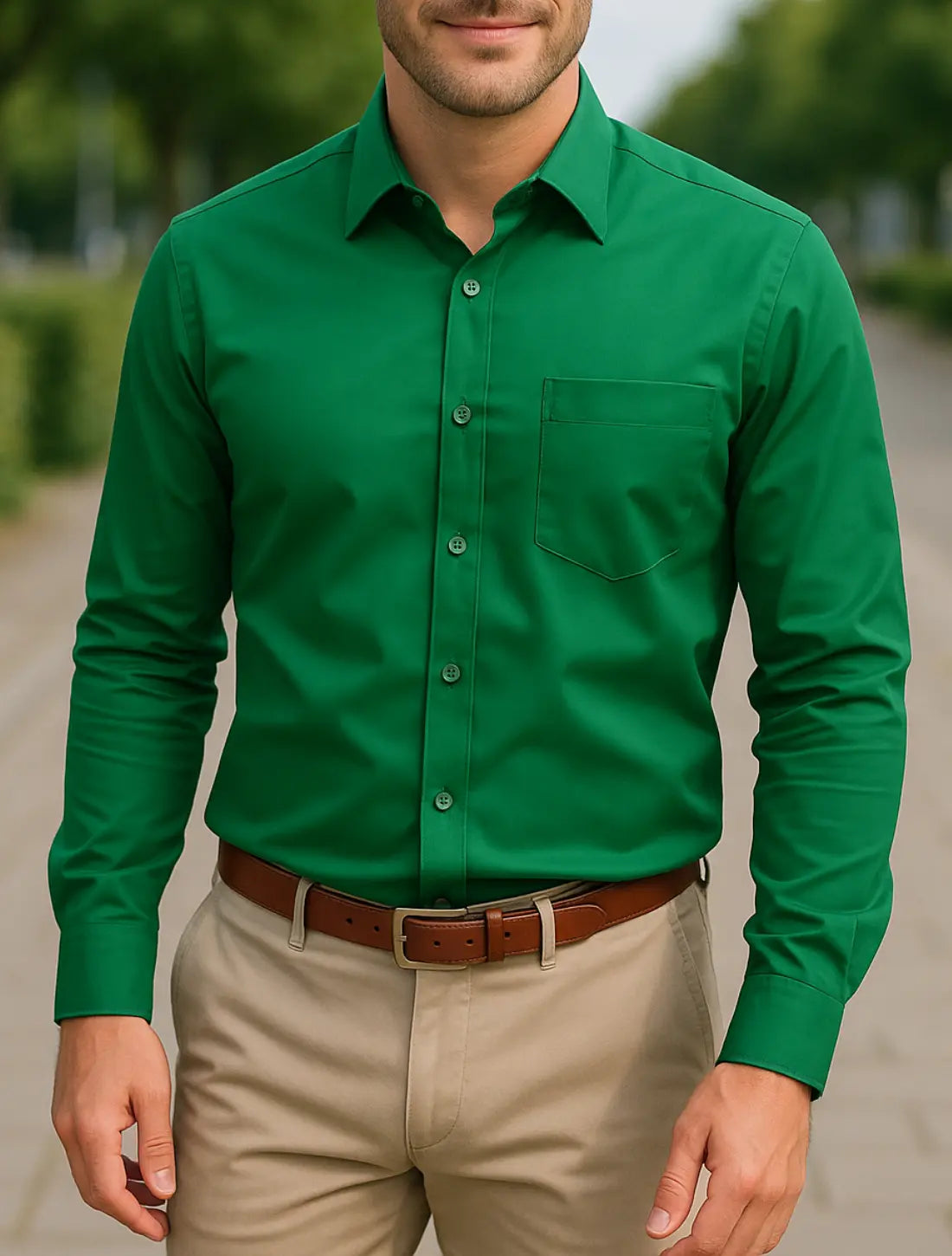 Heren Zomer Overhemd, Slanke Lange Mouwen Formele Zakelijke Casual, Effen Kleur Strijkvrij | VIQA VIQA© NEDERLANDGroen / 2XL