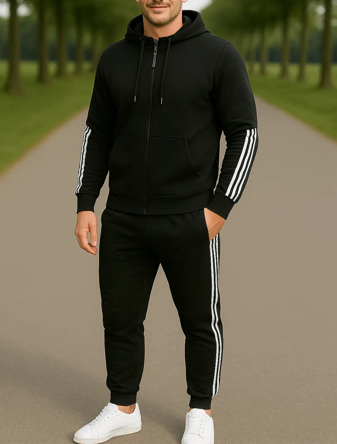 Heren Trainingspak Set, Sweatshirt Met Capuchon En Lange Mouwen En Joggingbroek, Casual Outdoor Fitnesskleding | VIQA VIQA© NEDERLANDZwart / 2XL