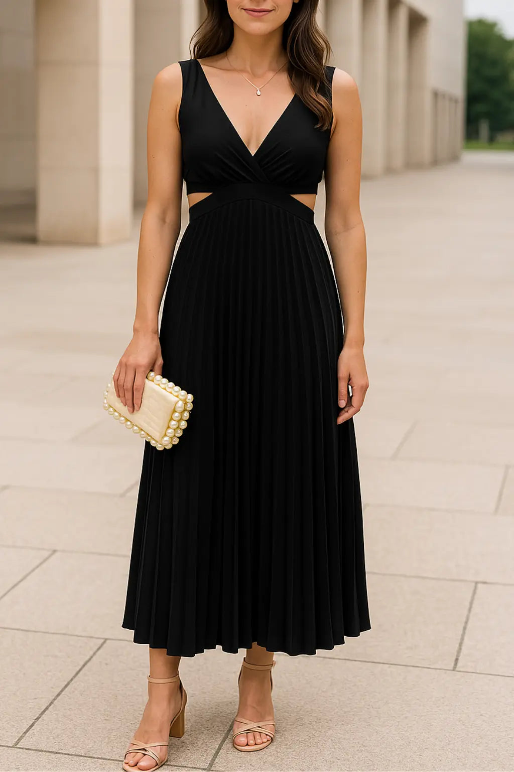 Elegante Zomerse Maxi Jurk Voor Dames, Mouwloze V-Hals Rugloze Avondjurk Met Uitsnijdingen | VIQA VIQA© NEDERLANDZwart-2XL
