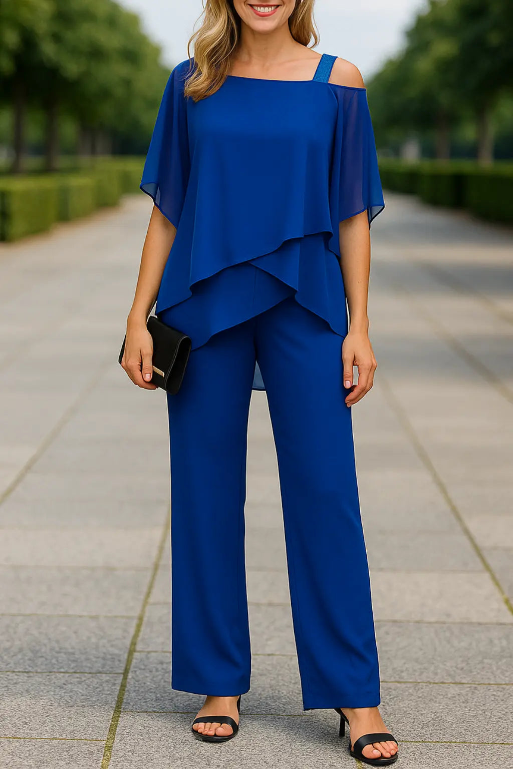 Tweedelige Damesset, Vleermuismouwtop En Broek, Elegante Casual Feestoutfit | VIQA VIQA© NEDERLANDBlauw-2XL