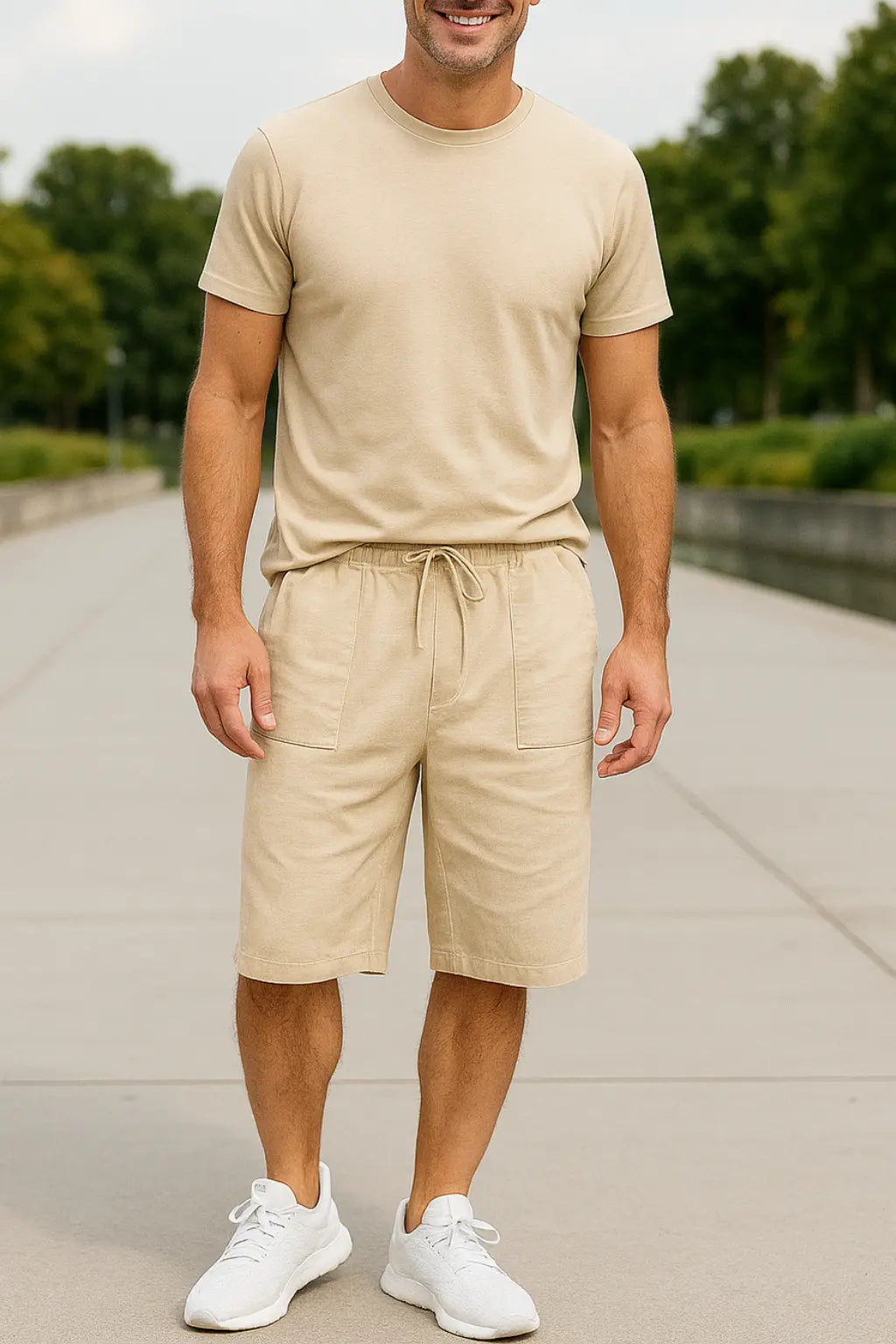 Heren Zomer Vrijetijdsshorts, Katoen Gemengd 3/4 Lengte Los Pasvorm Met Zakken En Koord | VIQA VIQA© NEDERLANDKaki / 2XL