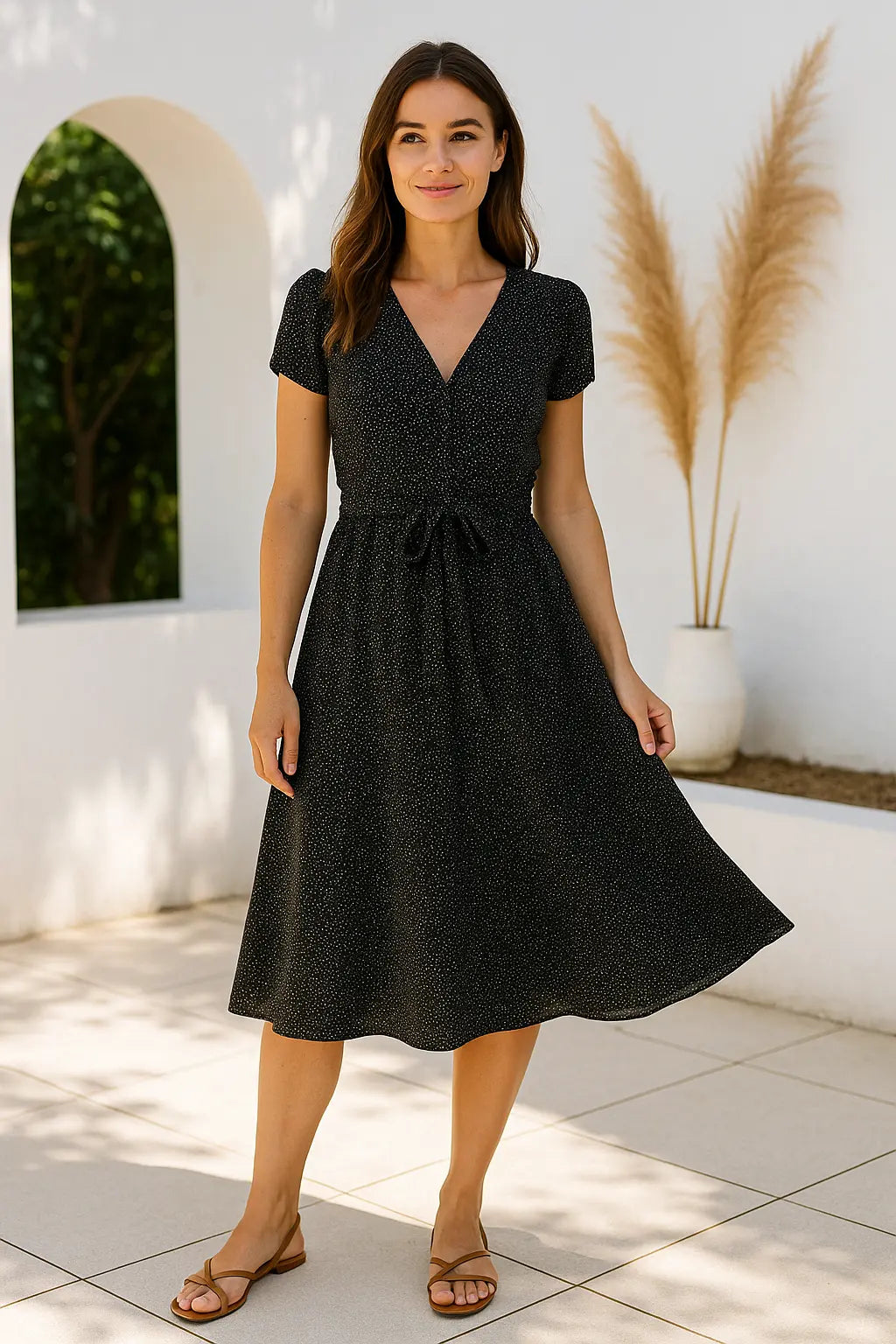 Dames Bloemen Mini Jurk, Zomer V-Hals Korte Mouw Sexy Stip Print Knie-Lengte | VIQA VIQA© NEDERLAND