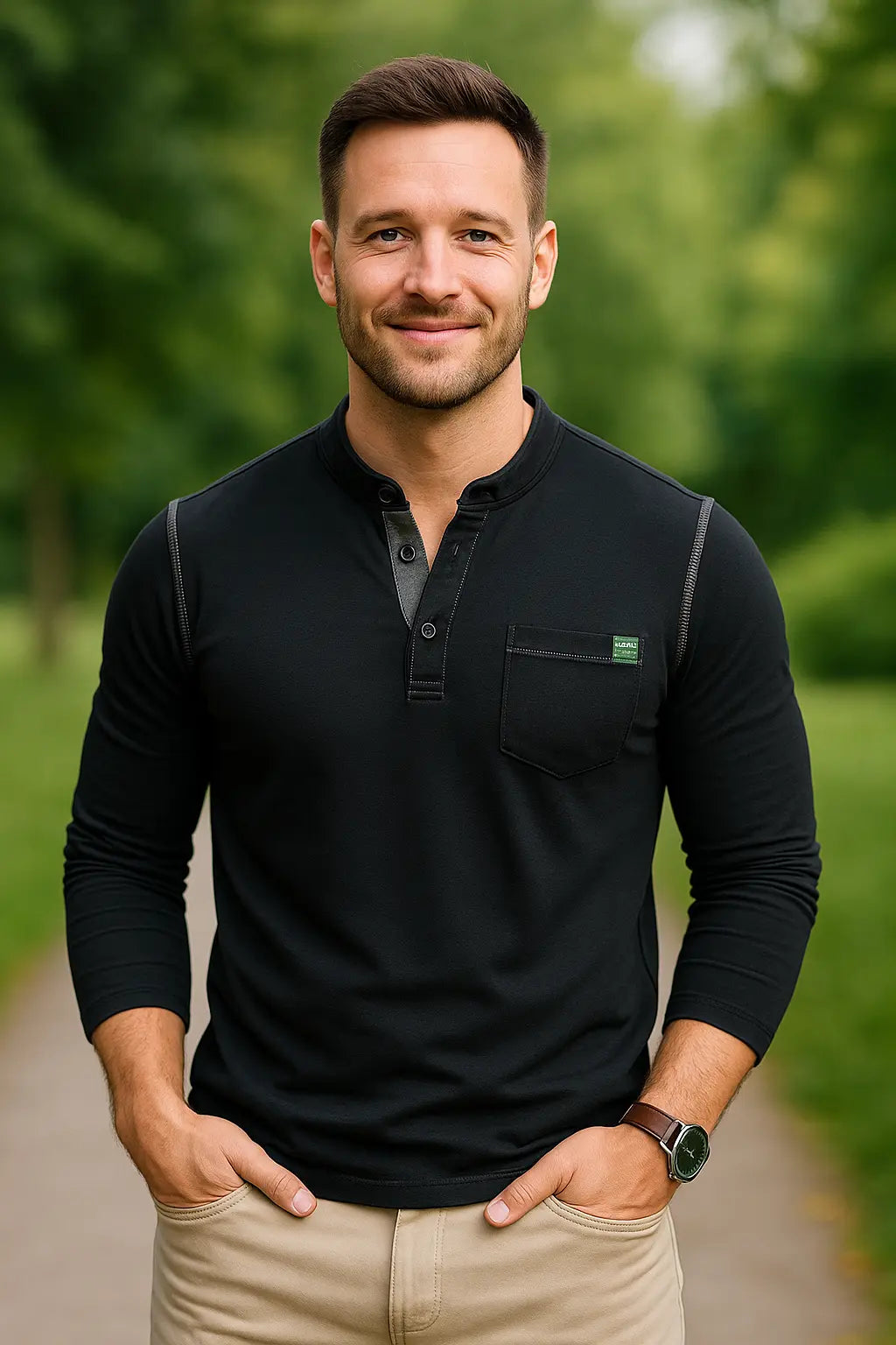 Heren Henley Shirt Met Lange Mouw, Katoenen Pullover T-shirt Met Zak, Casual Top | VIQA VIQA© NEDERLAND