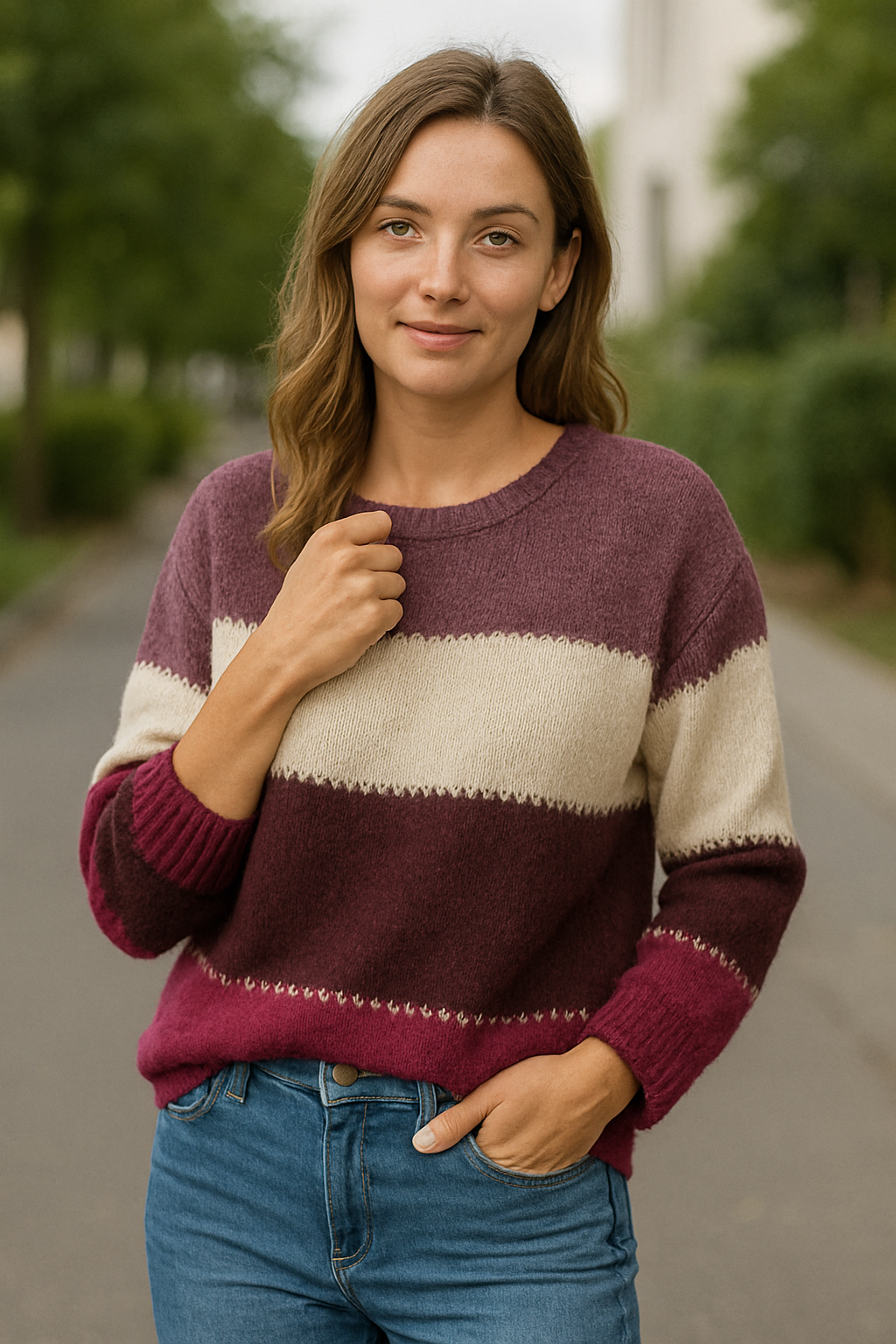 Gestreepte Trui, Los Gebreide Lange Mouwen Ronde Hals, Casual Herfst Winter Trui | VIQA VIQA© NEDERLAND