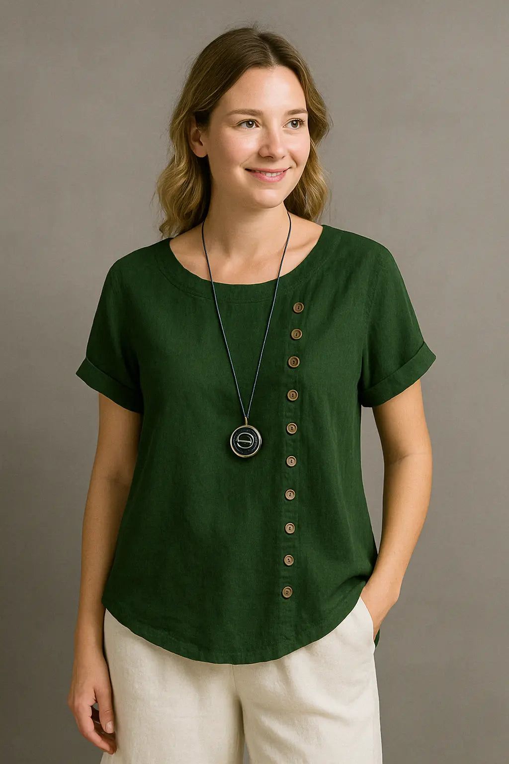 Lily Dames Katoen Lichtgewicht Blouse Met Korte Mouwen VIQA© NEDERLANDGroen-2XL