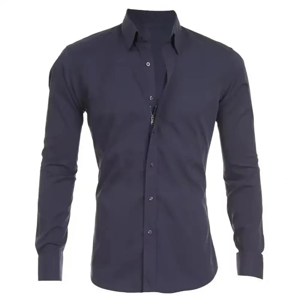 Heren Eersteklas Business Katoenen Overhemd Met Lange Mouwen VIQA© NEDERLANDMarineblauw-XXL