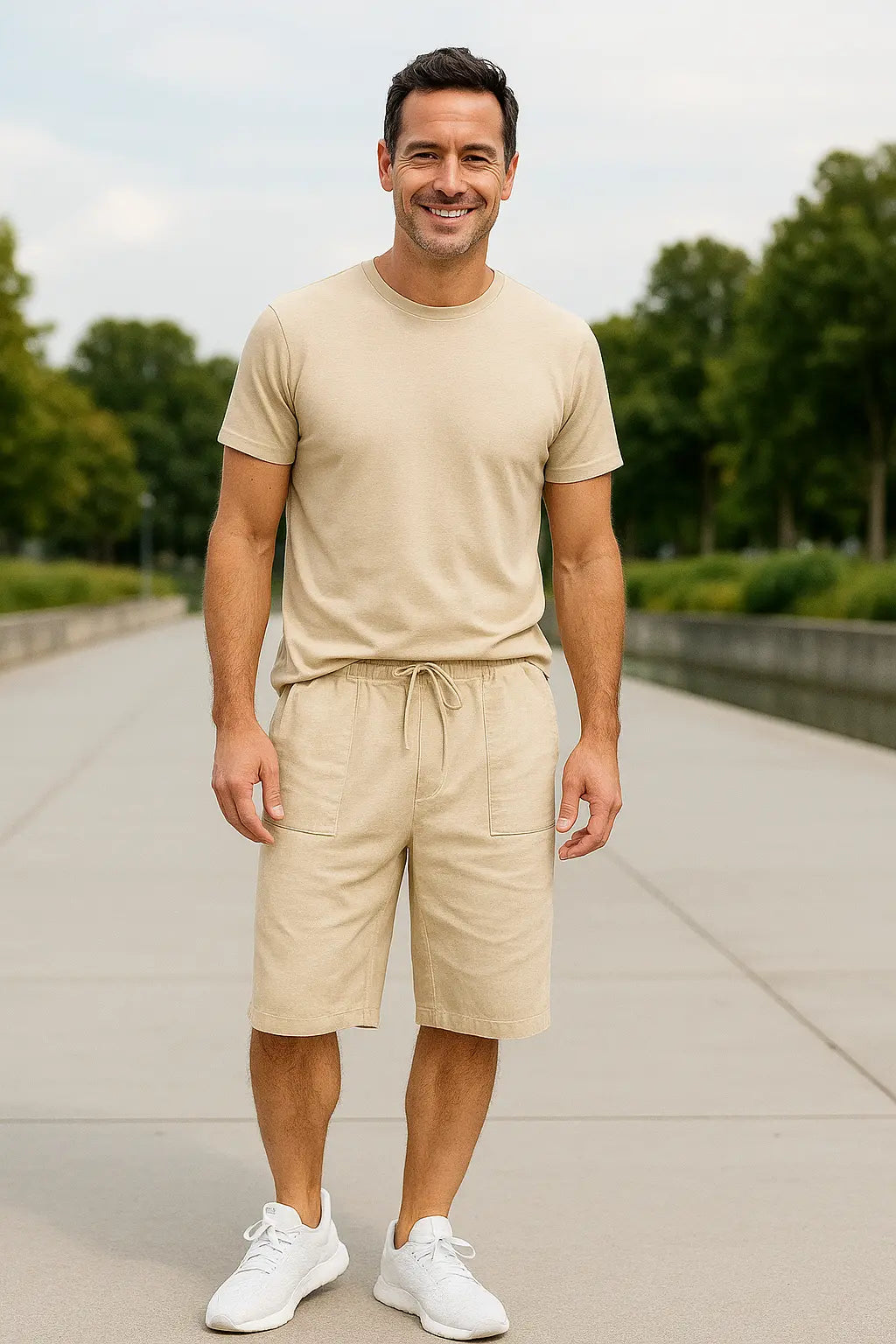 Heren Zomer Vrijetijdsshorts, Katoen Gemengd 3/4 Lengte Los Pasvorm Met Zakken En Koord | VIQA VIQA© NEDERLAND