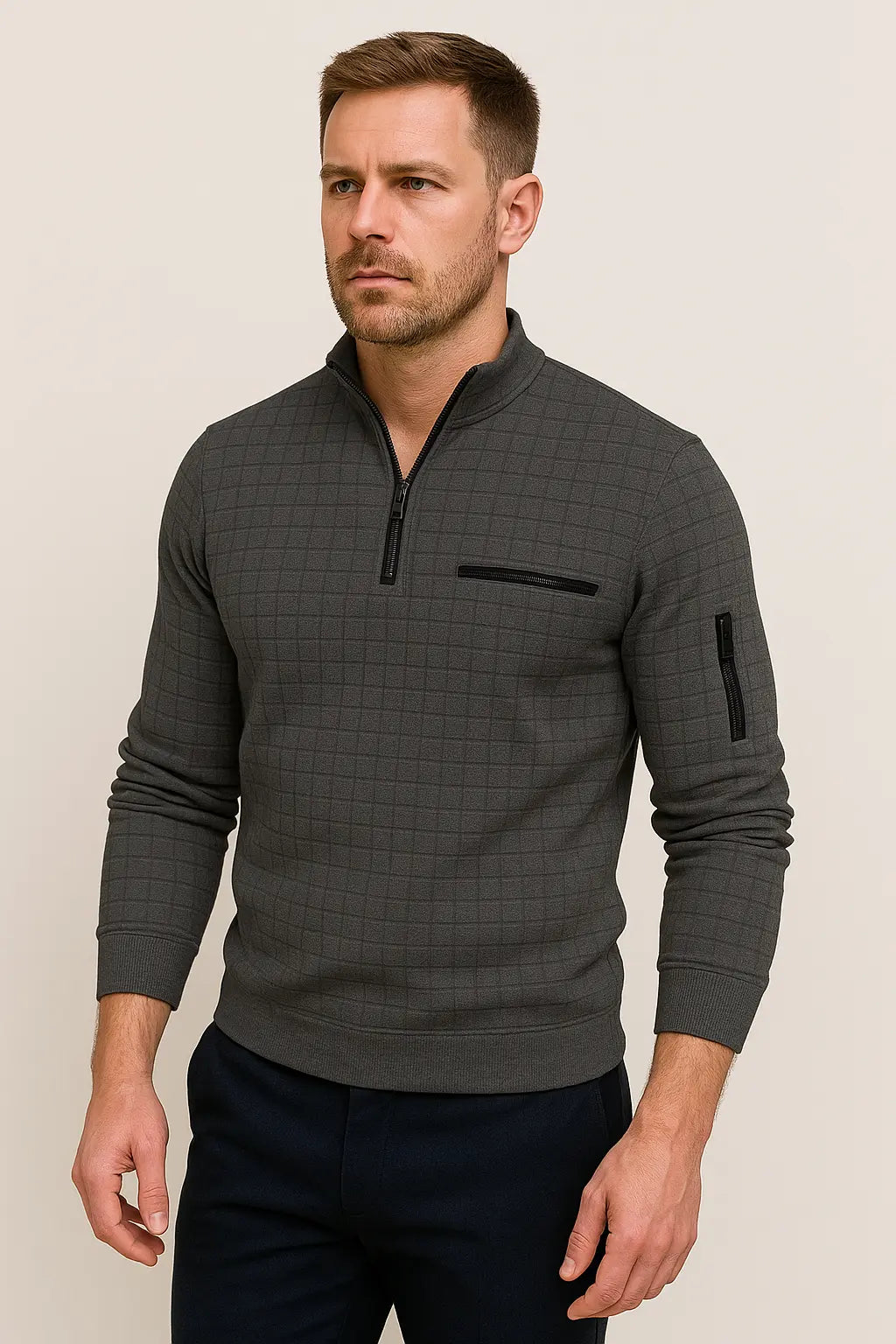Caden Kwart Rits Heren Trui Met Lange Mouwen VIQA© NEDERLANDGrijs-2XL