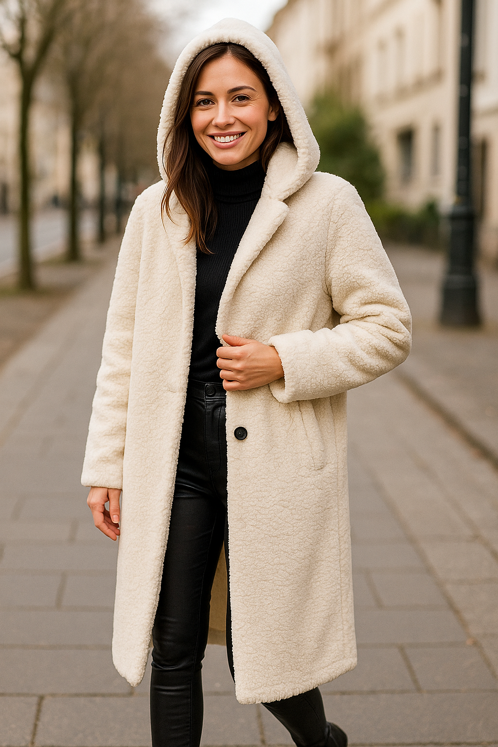 Dames Pluche Jas Met Capuchon, Lange Mouw Eenknoop Winter Warm Jas | VIQA VIQA© NEDERLAND