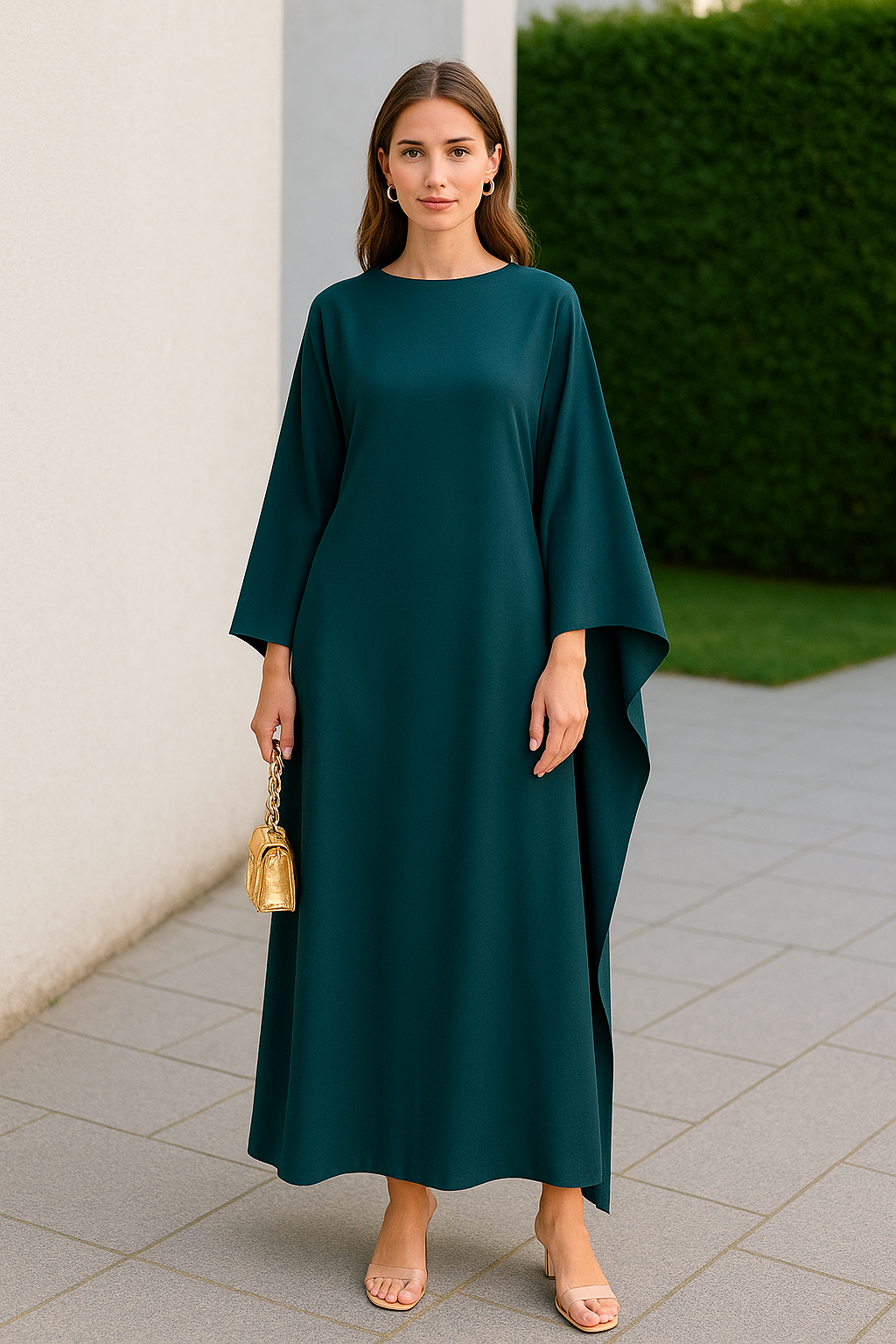 Satijnen Maxi Jurk Voor Dames, Elegante Losse Pasvorm Ronde Hals Vleermuismouwen Herfstfeest Abaya Robe | VIQA VIQA© NEDERLAND