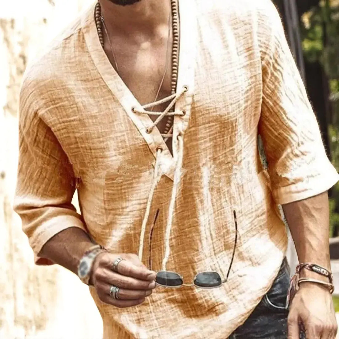 Heren Comfortabele Zomer Katoenen Blouse VIQA© NEDERLANDBeige-XL