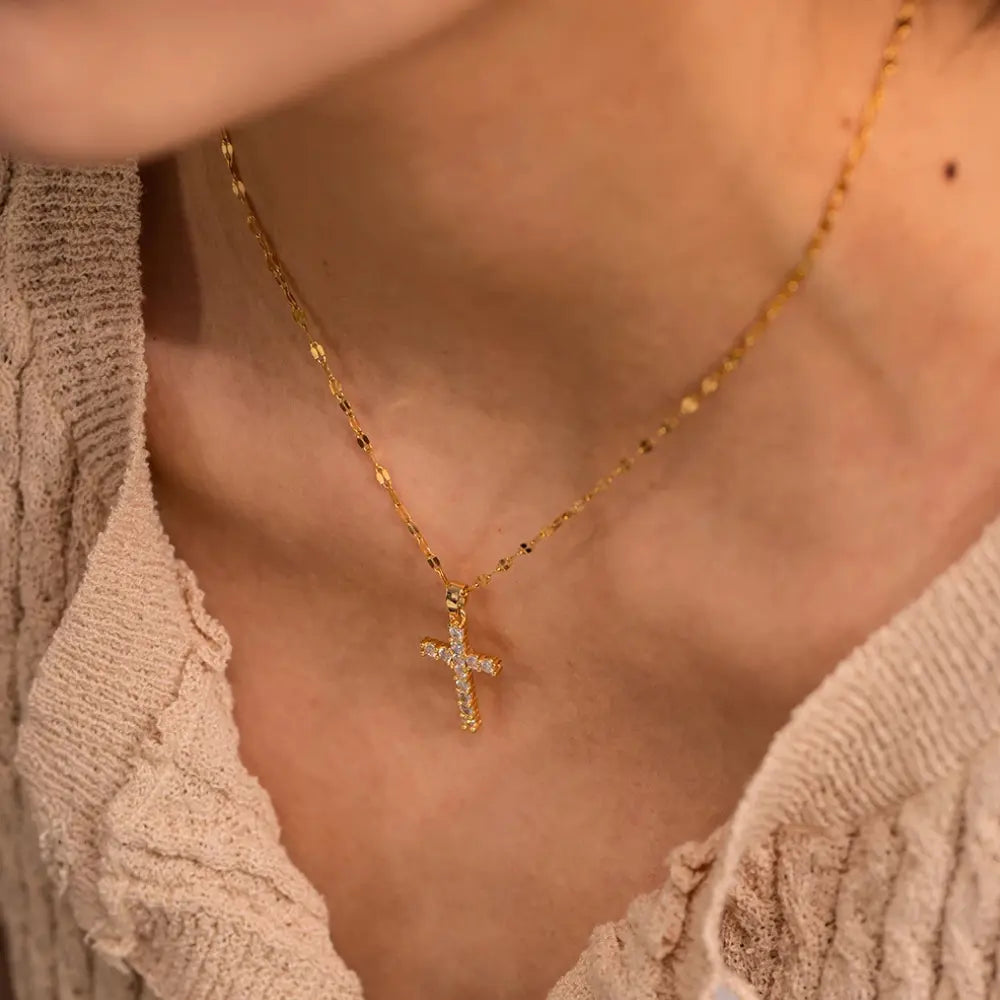 18K Vergulde Cubic Zirconia Kruis Hanger Ketting Voor Dames VIQA© NEDERLAND