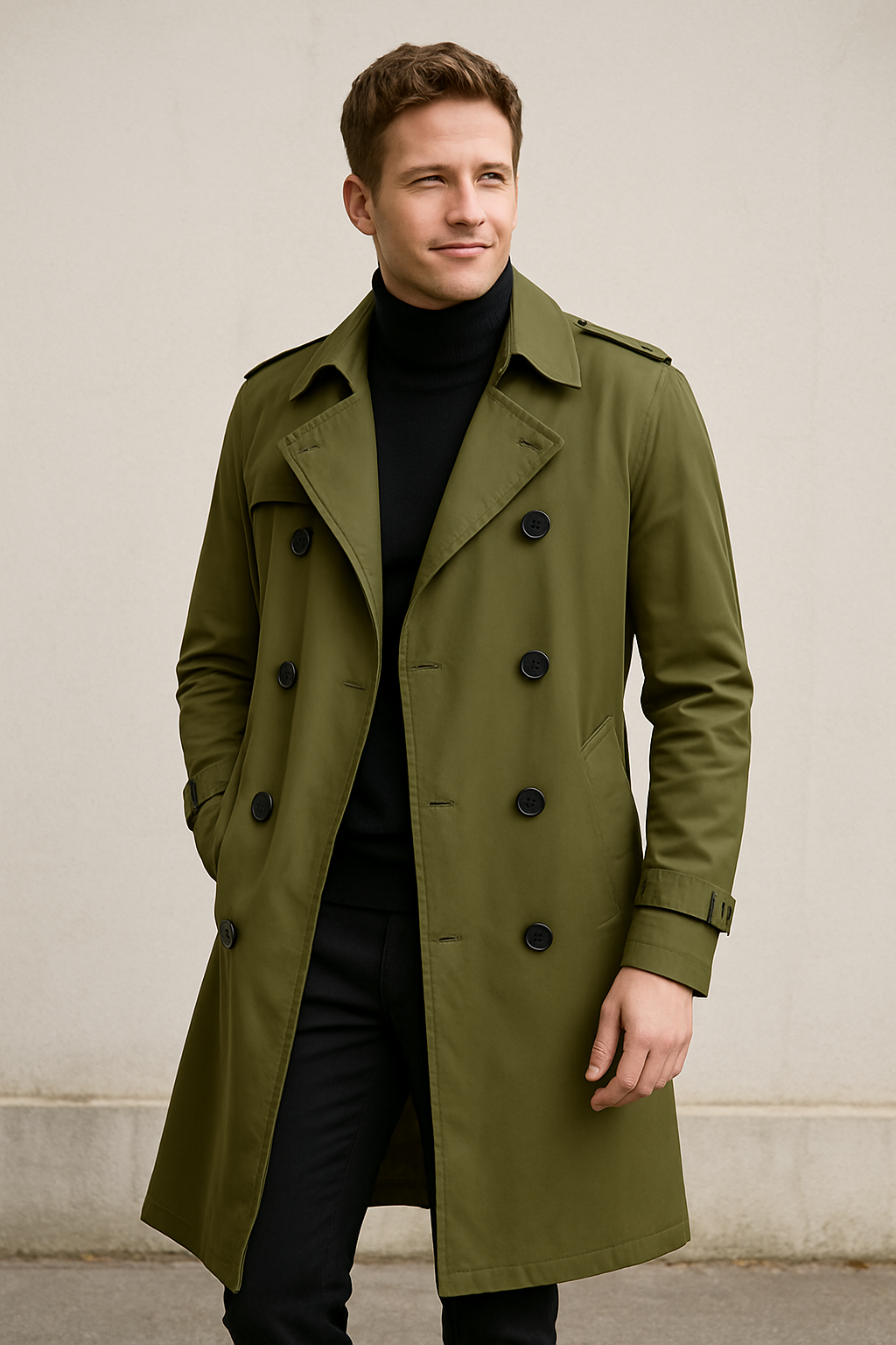 Heren Lange Trenchcoat, Klassieke Effen Kleur Windjack, Herfst Winter Streetwear | VIQA VIQA© NEDERLAND
