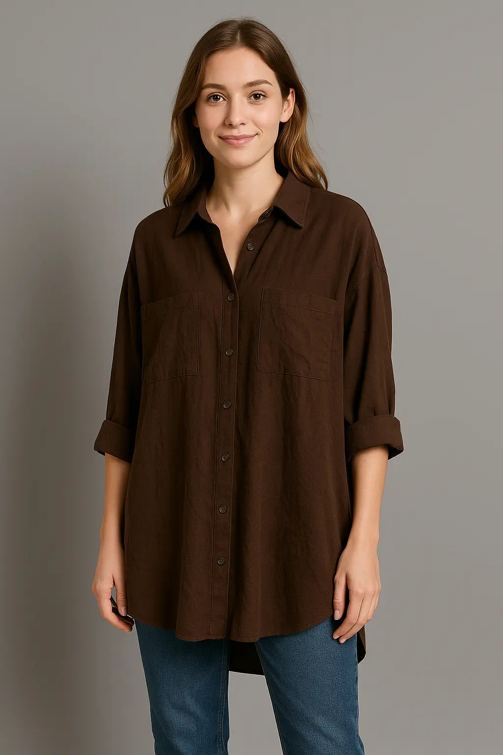 Stacy Dames Zomer Ademend Blouse Met Lange Mouwen VIQA© NEDERLANDBruin-2XL