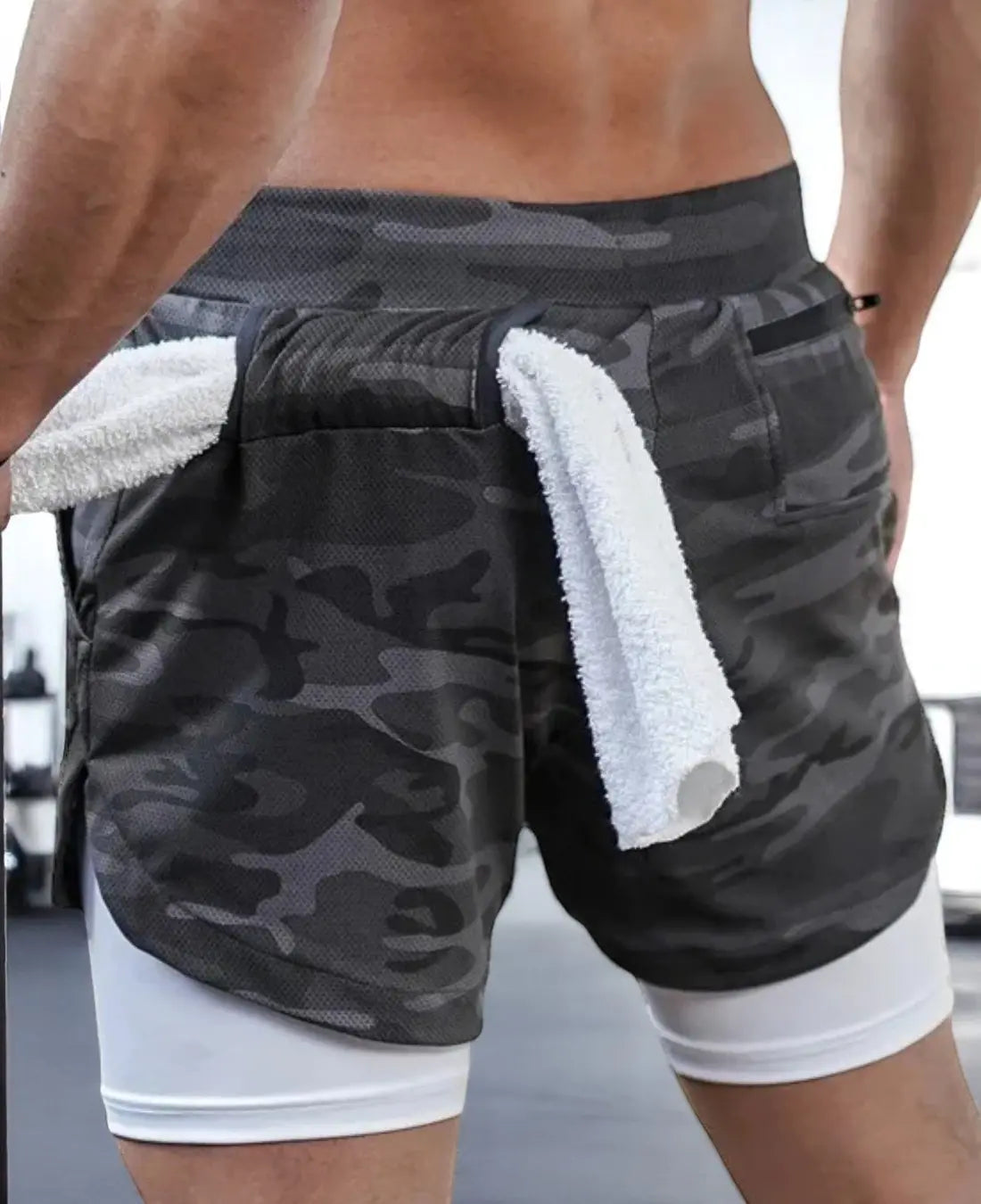 Heren 2-in-1 Trainingsshort, Sneldrogende Sportshort Met Zakken, Lichtgewicht Sportkleding | VIQA VIQA© NEDERLANDLegergroen-2XL