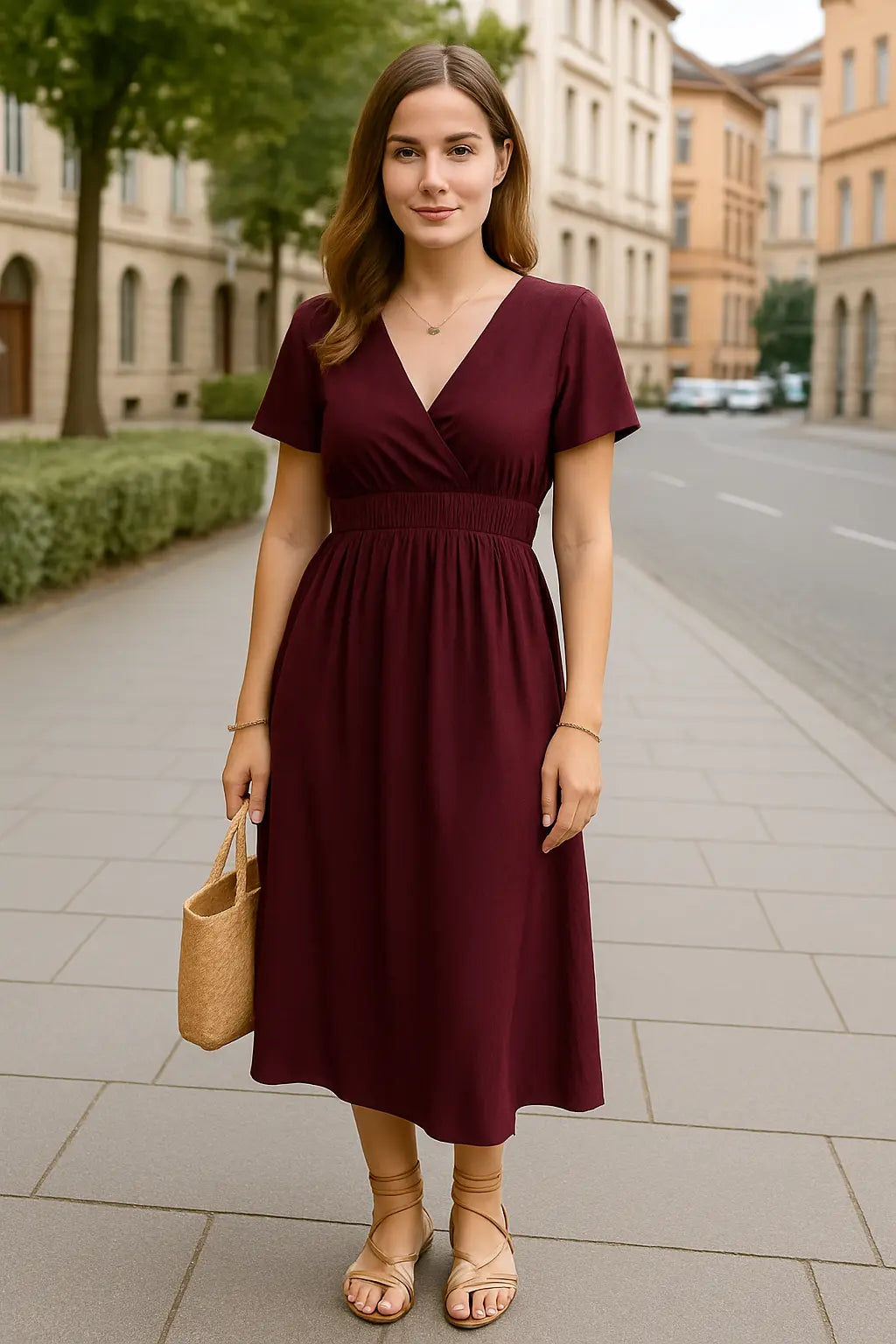 Dames Elegante Maxi Jurk, V-Hals Korte Mouw Effen Zomer Lange Strand Jurk | VIQA VIQA© NEDERLAND