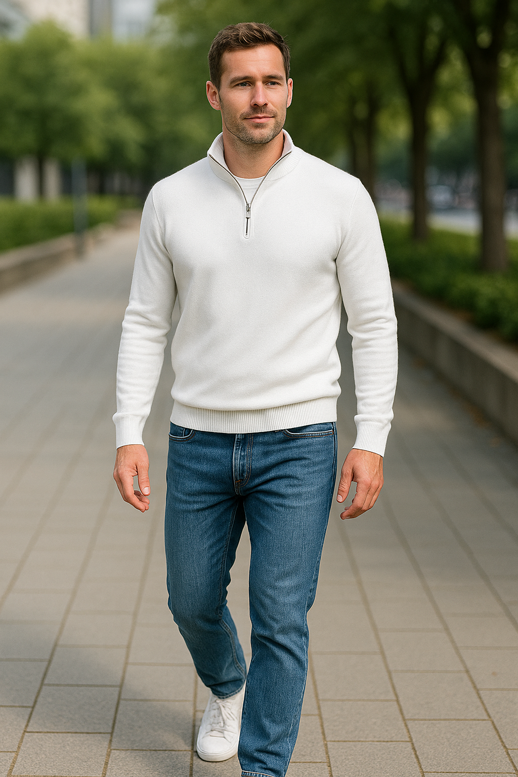 Heren Fleece Trui, V-Hals Lange Mouwen Polo Met Rits , Warme Winter Coltrui | VIQA VIQA© NEDERLAND