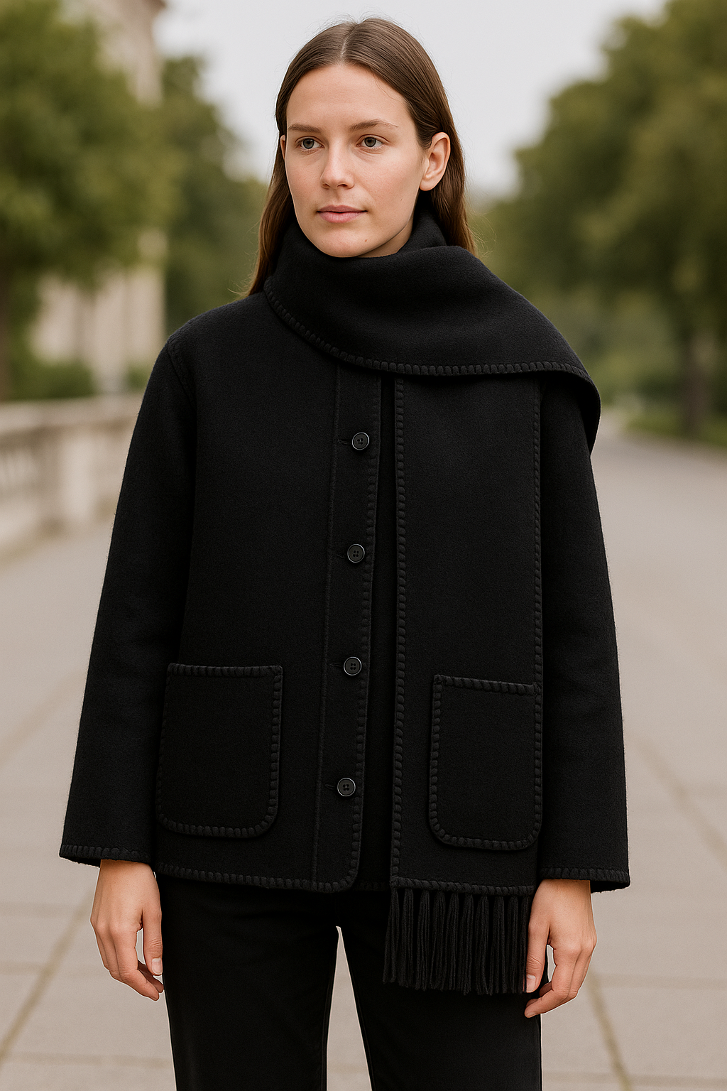 Dames Wollen Jas Met Sjaal Met Kwastjes, Dikke, Losse Pasvorm, Herfst- En Winter Mode | VIQA VIQA© NEDERLAND