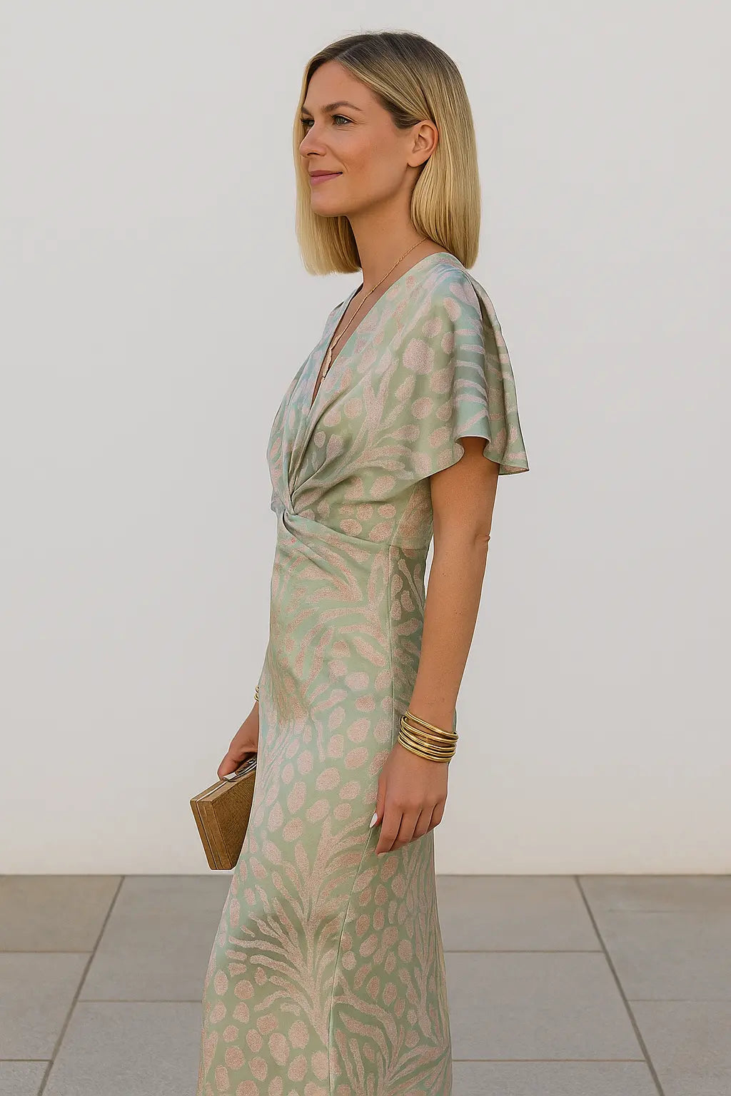 Dames Bodycon Jurk, Sexy V-Hals Jurk Met Print, Korte Mouwen, Gedraaide Taille En Lange Zomerjurk | VIQA VIQA© NEDERLAND