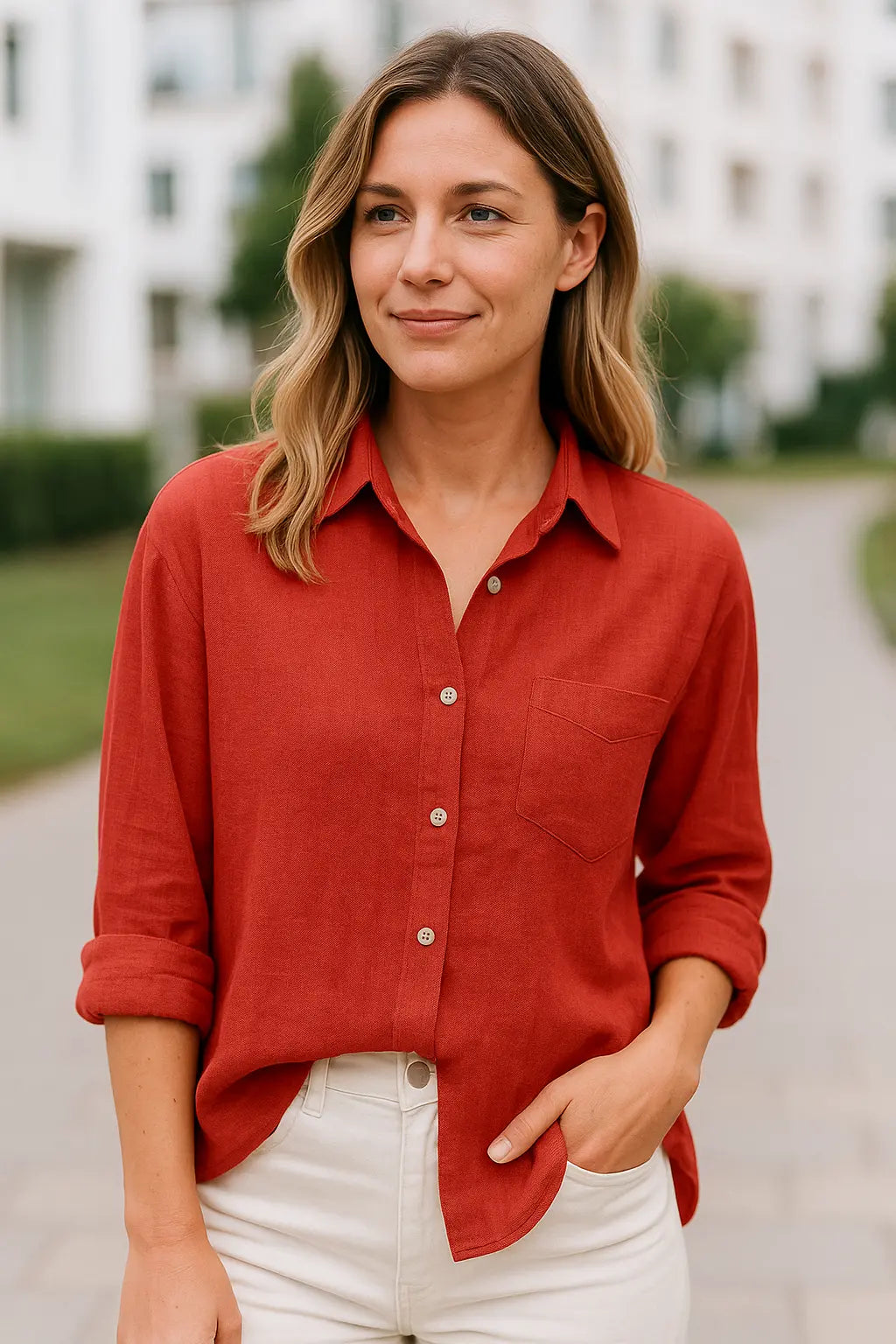 Dames Linnen Lange Mouw Shirt, Elegant Effen Kleur Casual T-Shirt Overhemd | VIQA VIQA© NEDERLAND