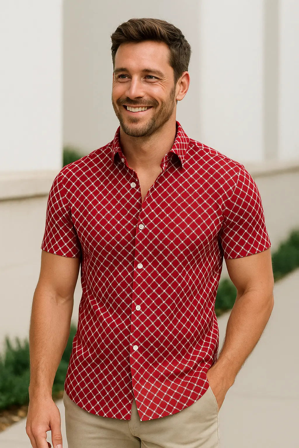 Heren Zomer Geruit Shirt, Korte Mouwen Casual Knop Omhoog, Lichtgewicht Mode Top | VIQA VIQA© NEDERLAND