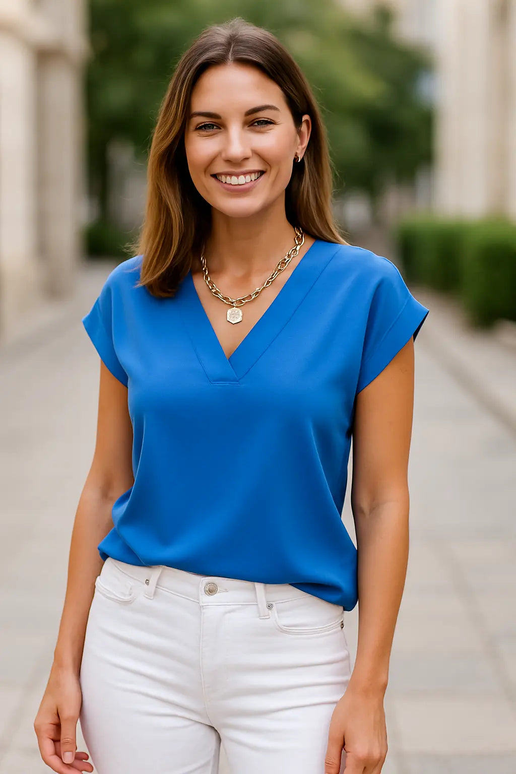 Dames Zomer Geplooide Blouse, Korte Mouwen Patchwork Slim Pasvorm Overhemd, Chique Casual Werkkleding | VIQA VIQA© NEDERLAND