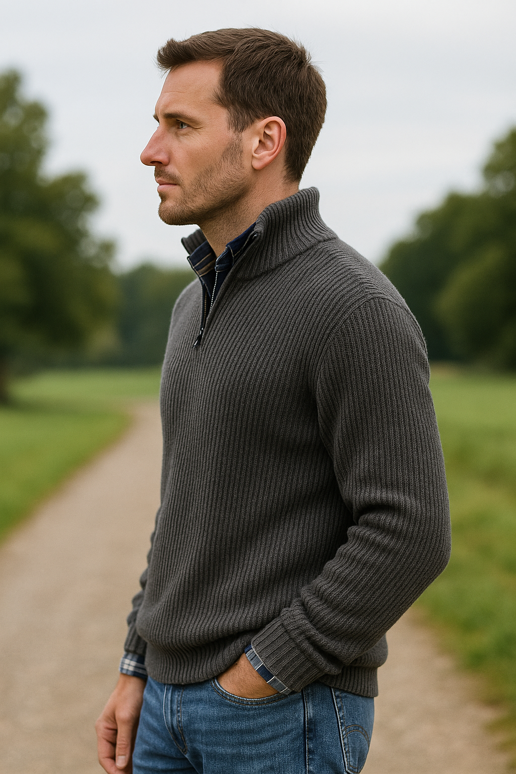 Heren V-hals Halve Rits Trui, Casual Losse Gebreide Pullover voor Herfst Winter Outdoor Werk | VIQA VIQA© NEDERLAND